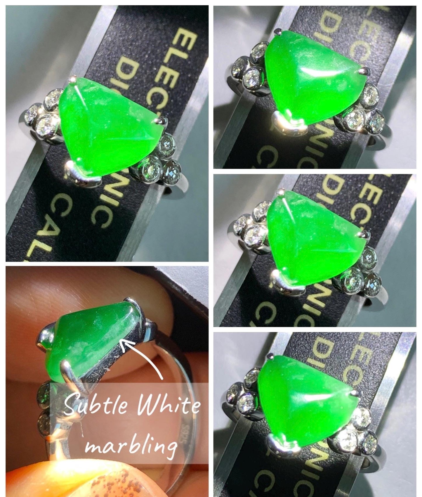 Certified Natural Grade A Guatemalan Icy Translucent Dark Teal Green Jade Jadeite Ring Sterling Silver size 7.25 天然冰危深蓝绿切割翡翠镶嵌戒指 187