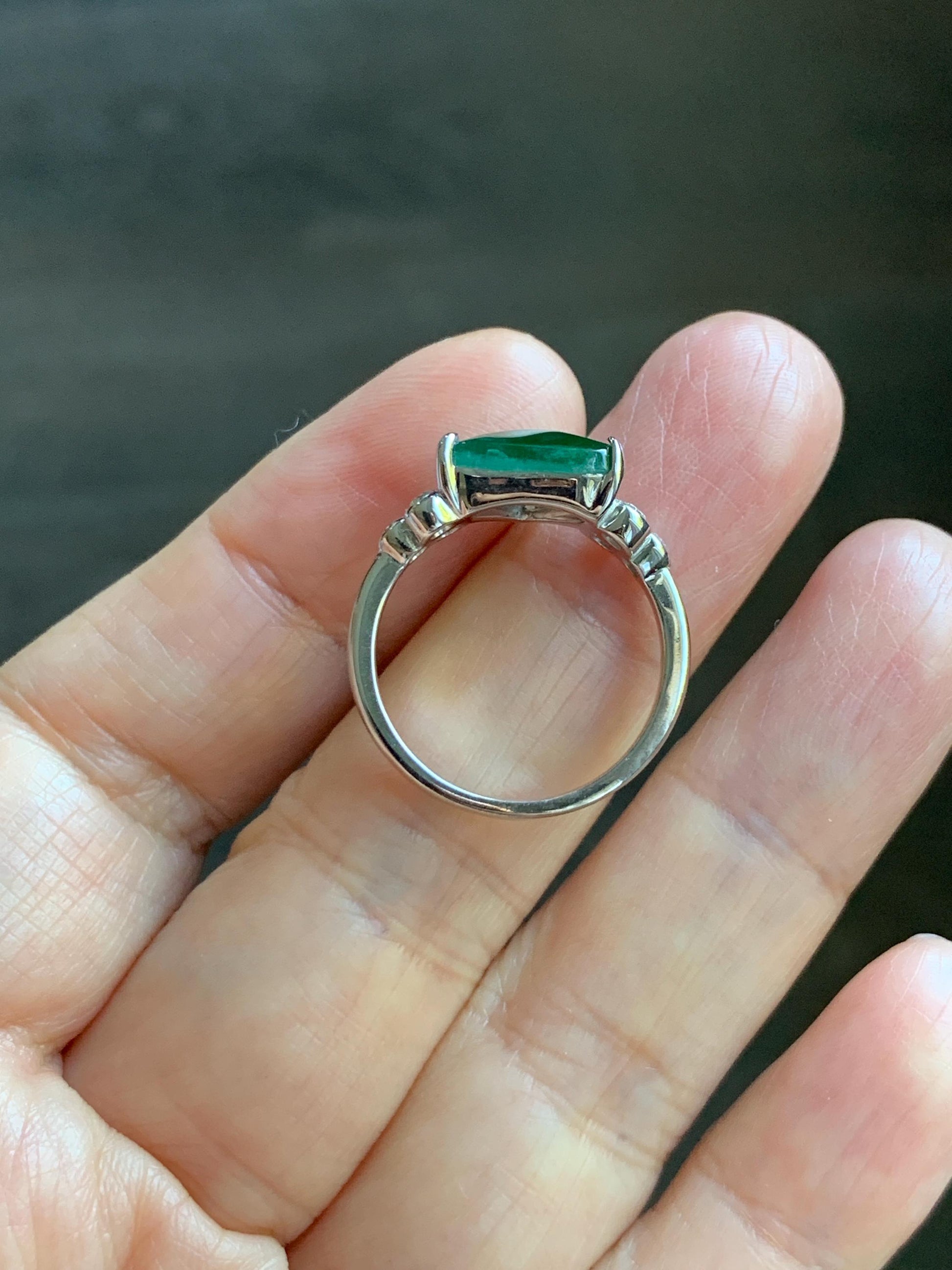 Certified Natural Grade A Guatemalan Icy Translucent Dark Teal Green Jade Jadeite Ring Sterling Silver size 7.25 天然冰危深蓝绿切割翡翠镶嵌戒指 187