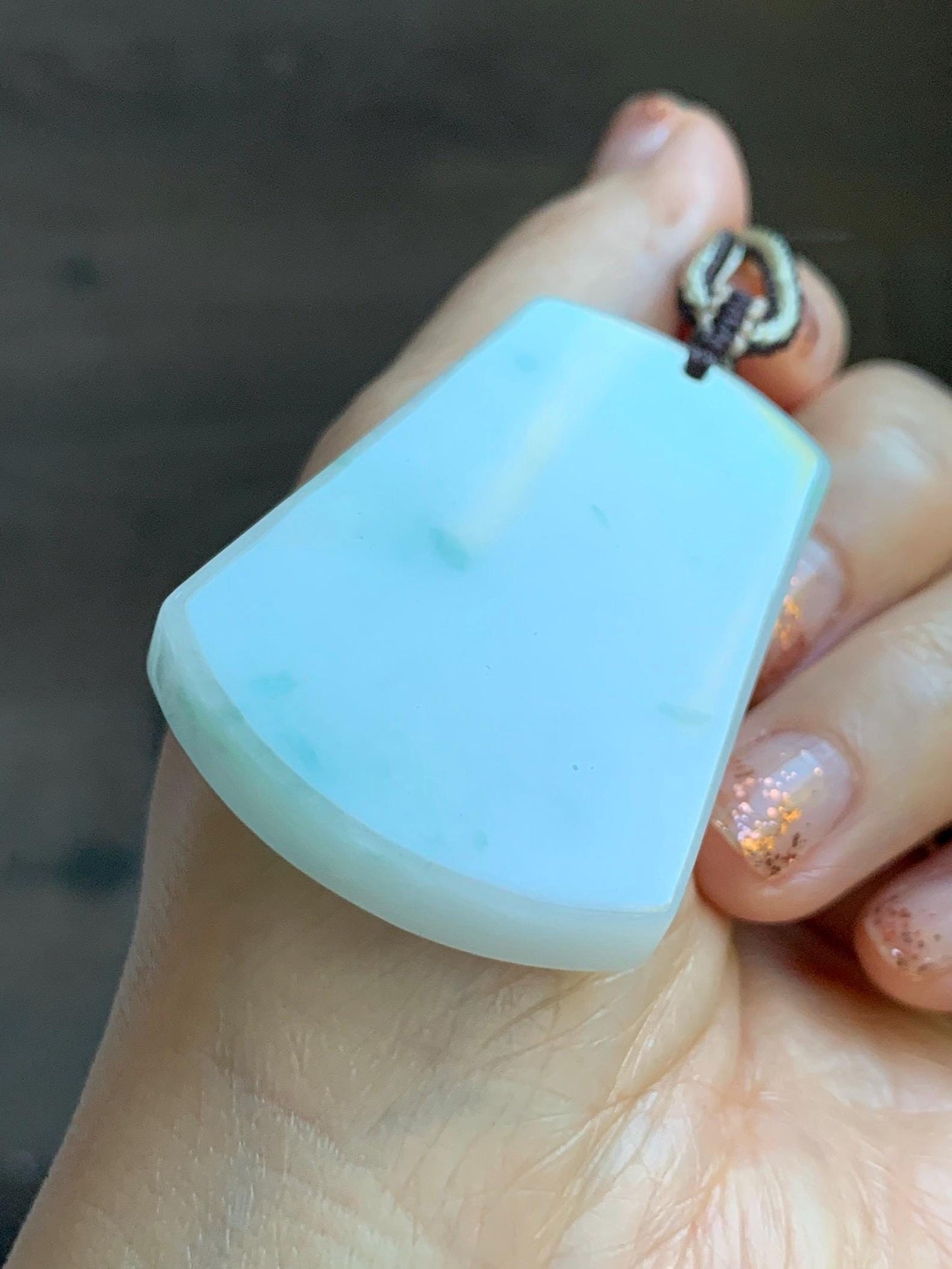 Natural Grade A Icy Translucent White & Green Marbled Jade Jadeite Large Wu Shi Pai Pendant Rope Pendant 28” 36g 天然细糯白飘绿翡翠无事牌吊坠 PLM350B