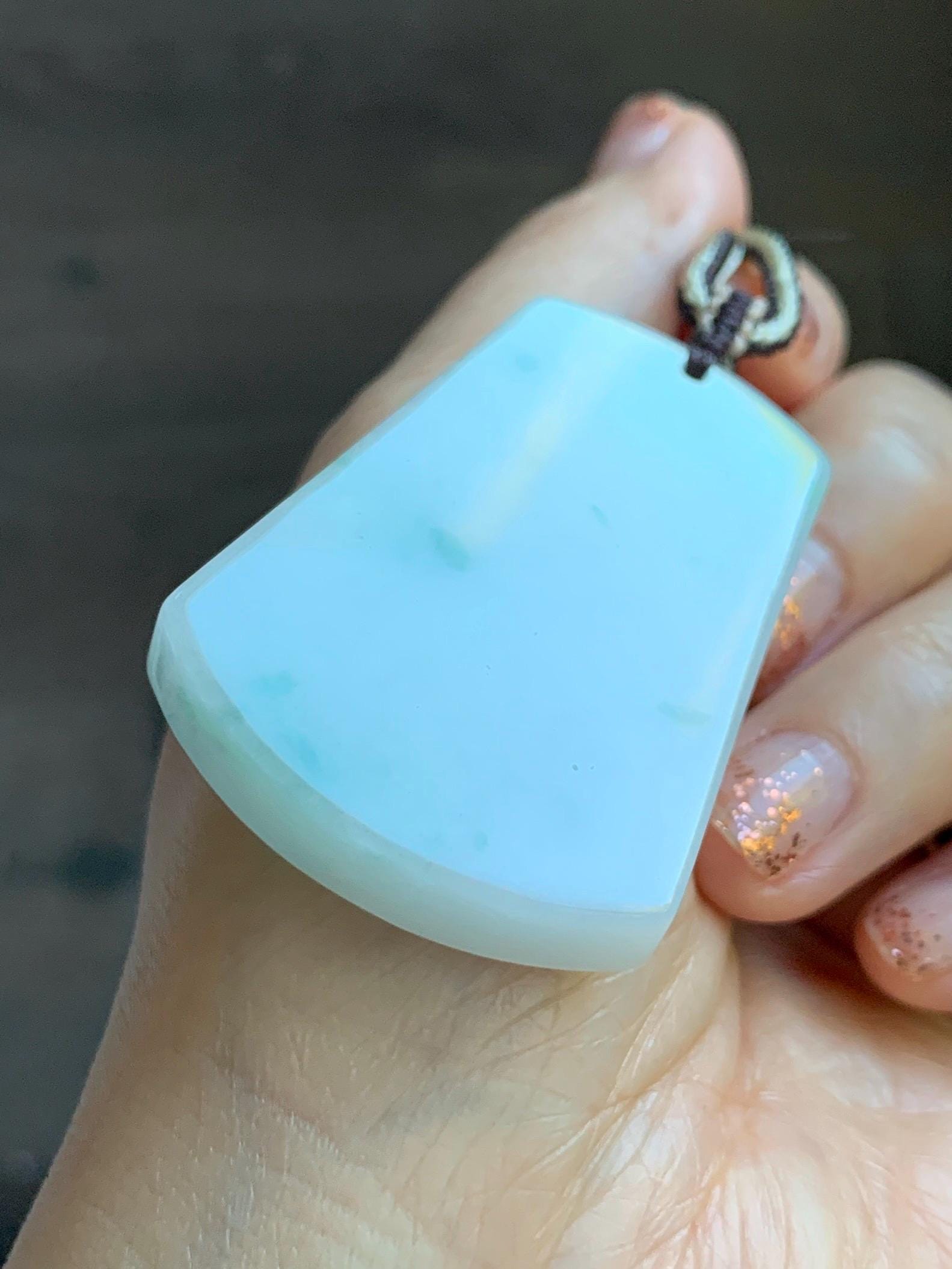 Natural Grade A Icy Translucent White & Green Marbled Jade Jadeite Large Wu Shi Pai Pendant Rope Pendant 28” 36g 天然细糯白飘绿翡翠无事牌吊坠 PLM350B