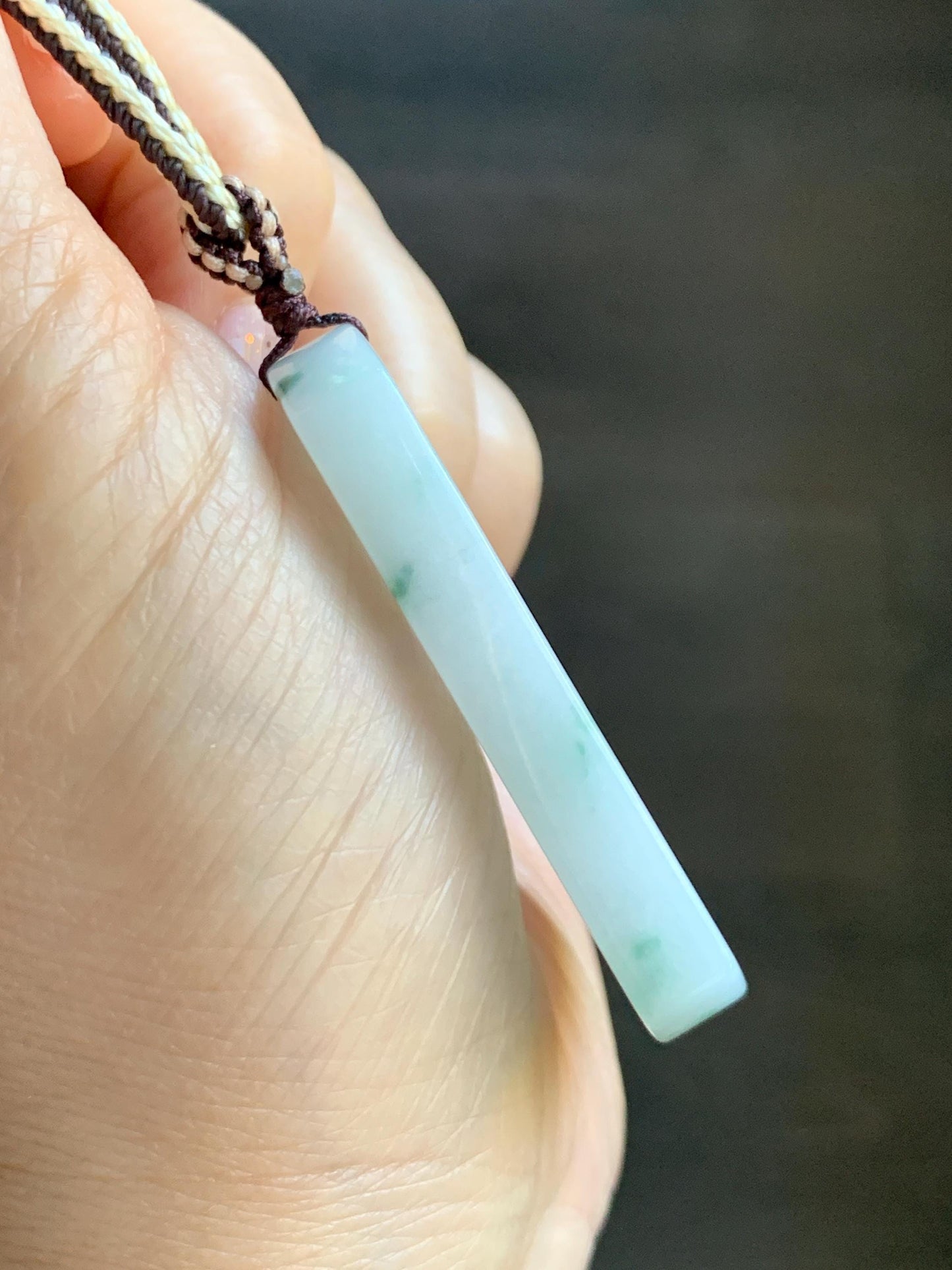 Natural Grade A Icy Translucent White & Green Marbled Jade Jadeite Large Wu Shi Pai Pendant Rope Pendant 28” 36g 天然细糯白飘绿翡翠无事牌吊坠 PLM350B