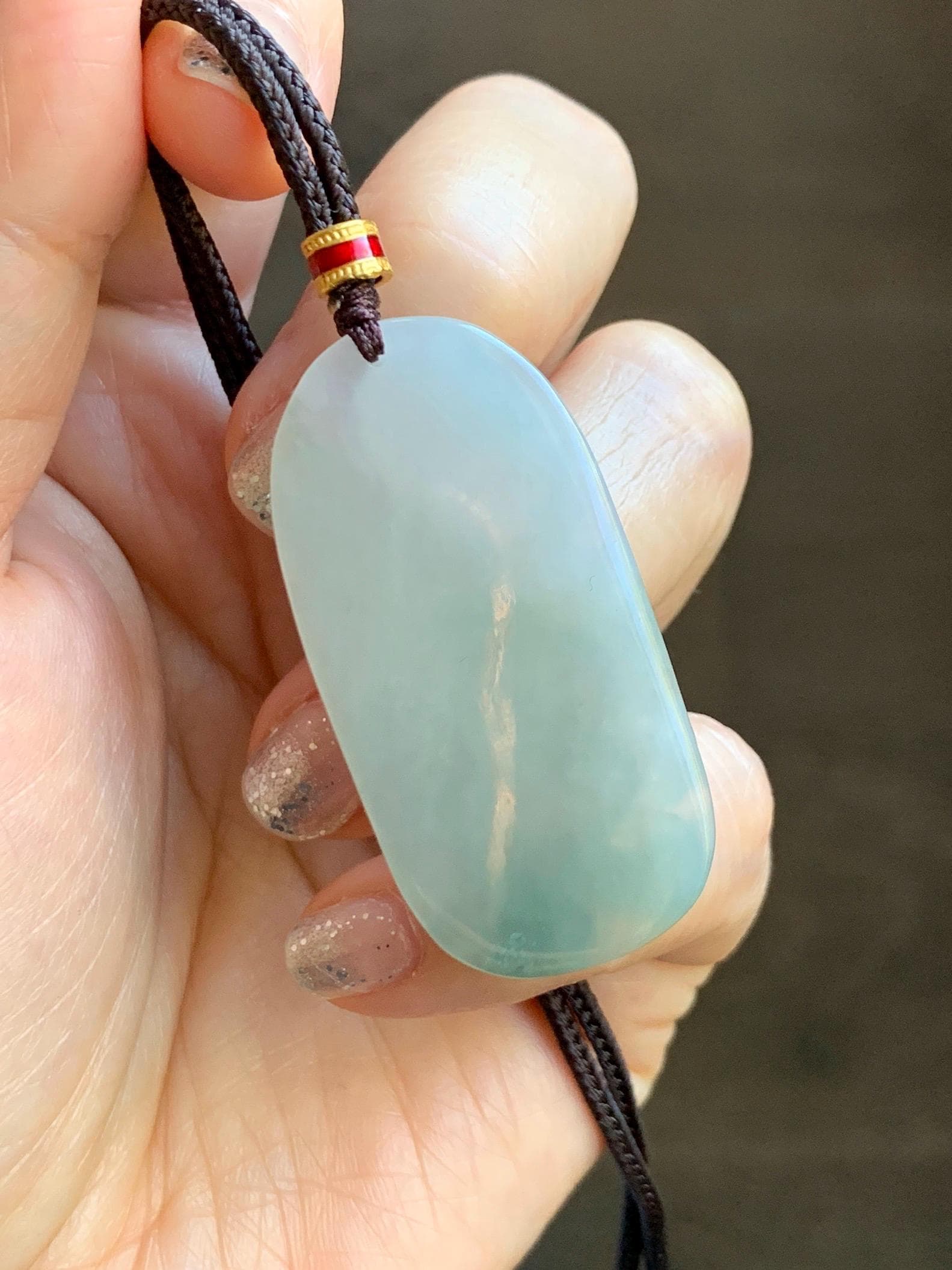 Natural Grade A Icy Translucent White Dusty Green Jade Jadeite Lotus Flower Wu Dao Enlightenment Pendant Necklace 27.5” 天然冰胶白晴翡翠莲花悟道吊坠LWD180