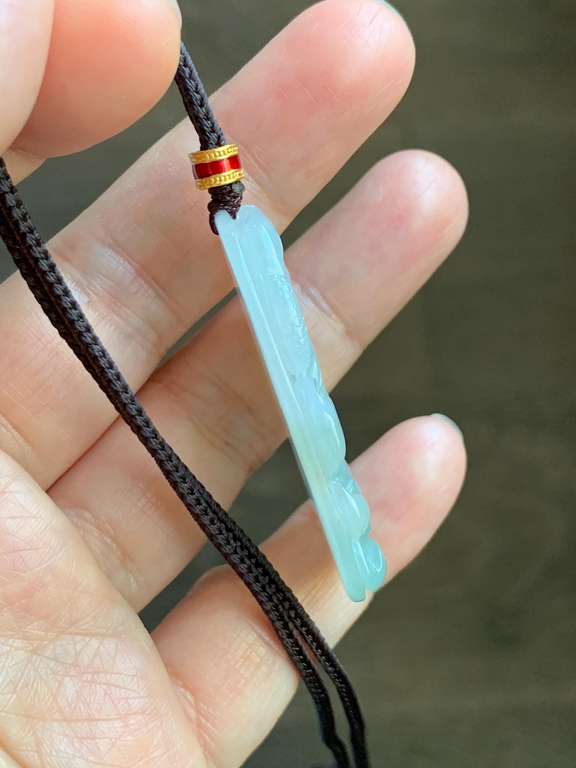 Natural Grade A Icy Translucent White Dusty Green Jade Jadeite Lotus Flower Wu Dao Enlightenment Pendant Necklace 27.5” 天然冰胶白晴翡翠莲花悟道吊坠LWD180