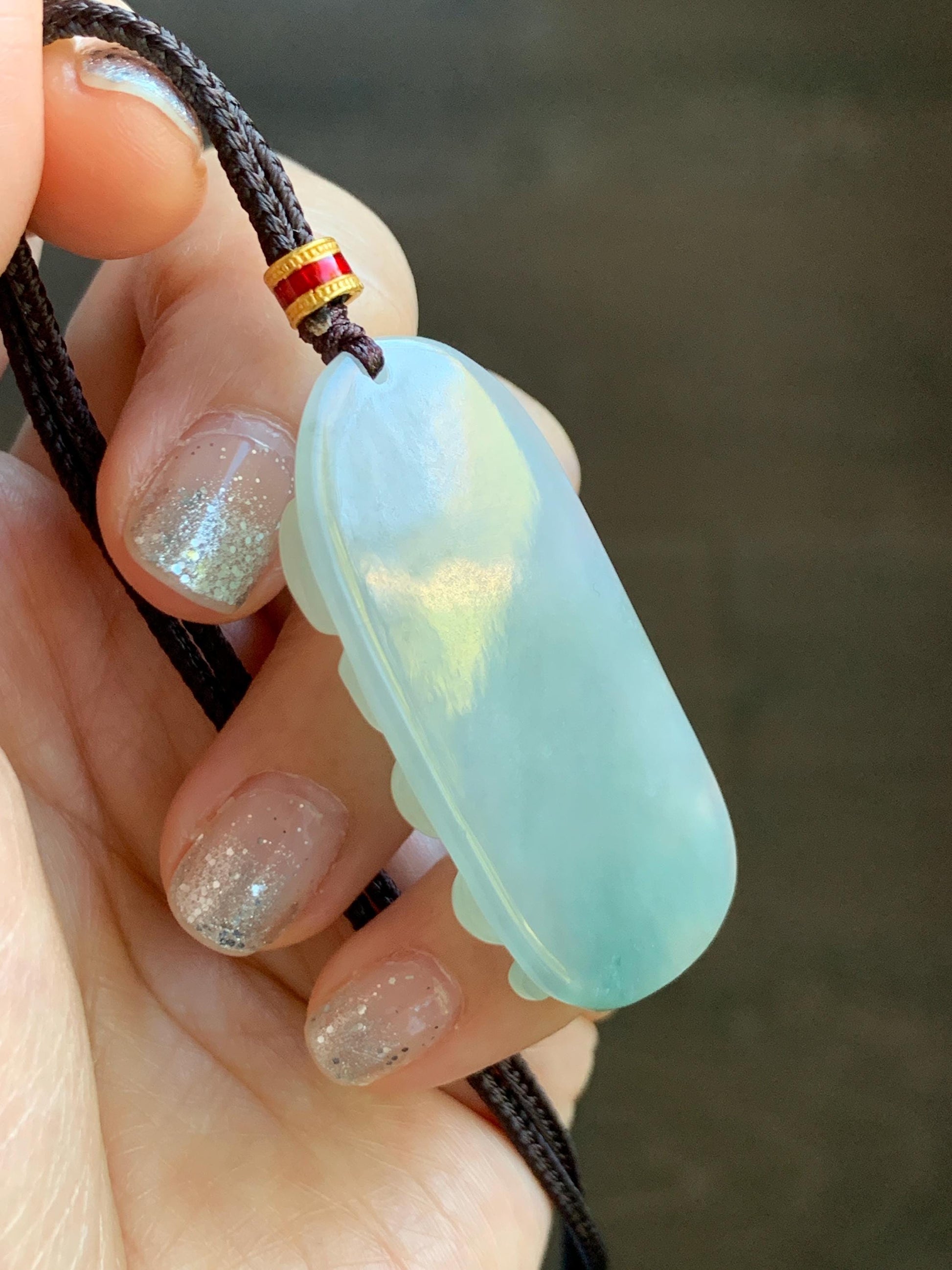 Natural Grade A Icy Translucent White Dusty Green Jade Jadeite Lotus Flower Wu Dao Enlightenment Pendant Necklace 27.5” 天然冰胶白晴翡翠莲花悟道吊坠LWD180