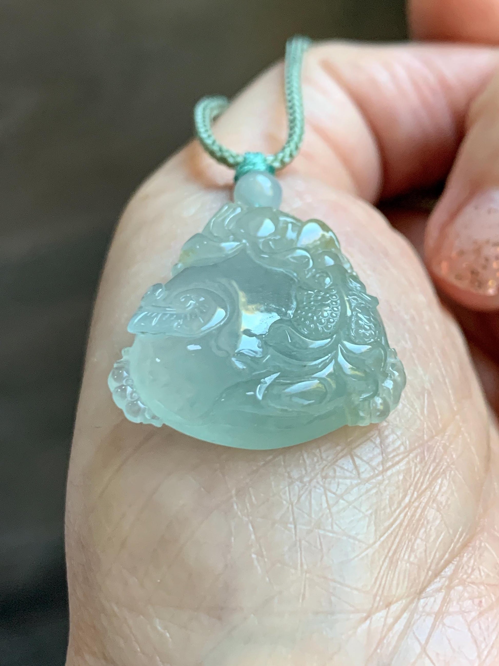 Certified Natural Grade A Icy Translucent Jadeite Lotus Flower Goldfish Ping An Kou Donut Pendant Rope Necklace 天然老种冰胶晴底翡翠莲花鱼平安扣吊坠项链 1694