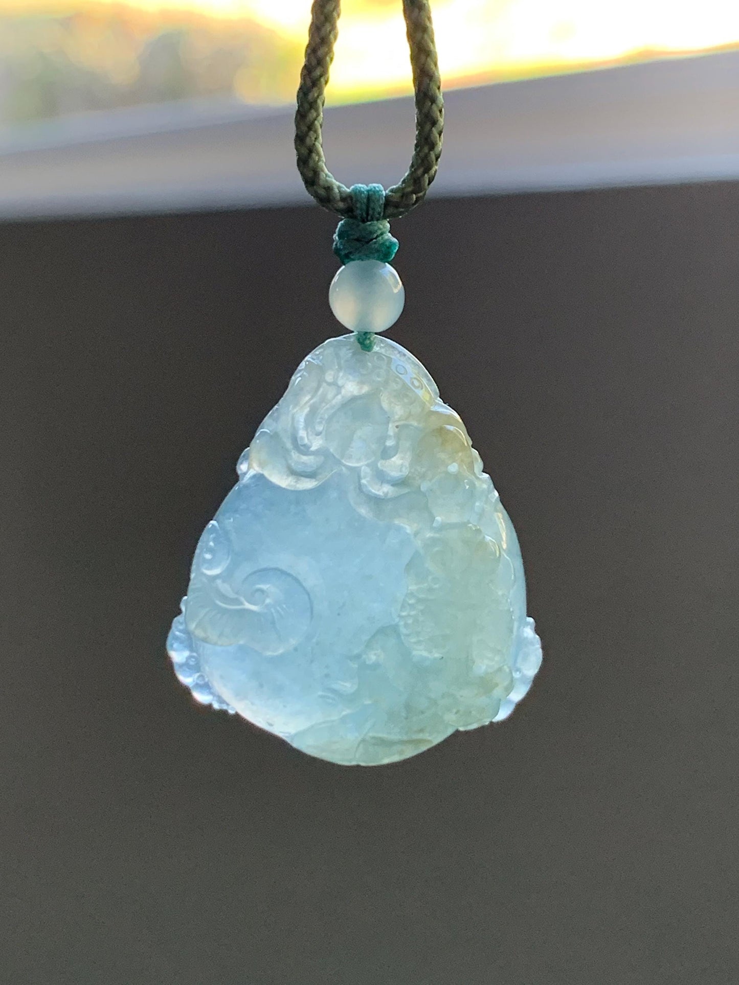 Certified Natural Grade A Icy Translucent Jadeite Lotus Flower Goldfish Ping An Kou Donut Pendant Rope Necklace 天然老种冰胶晴底翡翠莲花鱼平安扣吊坠项链 1694