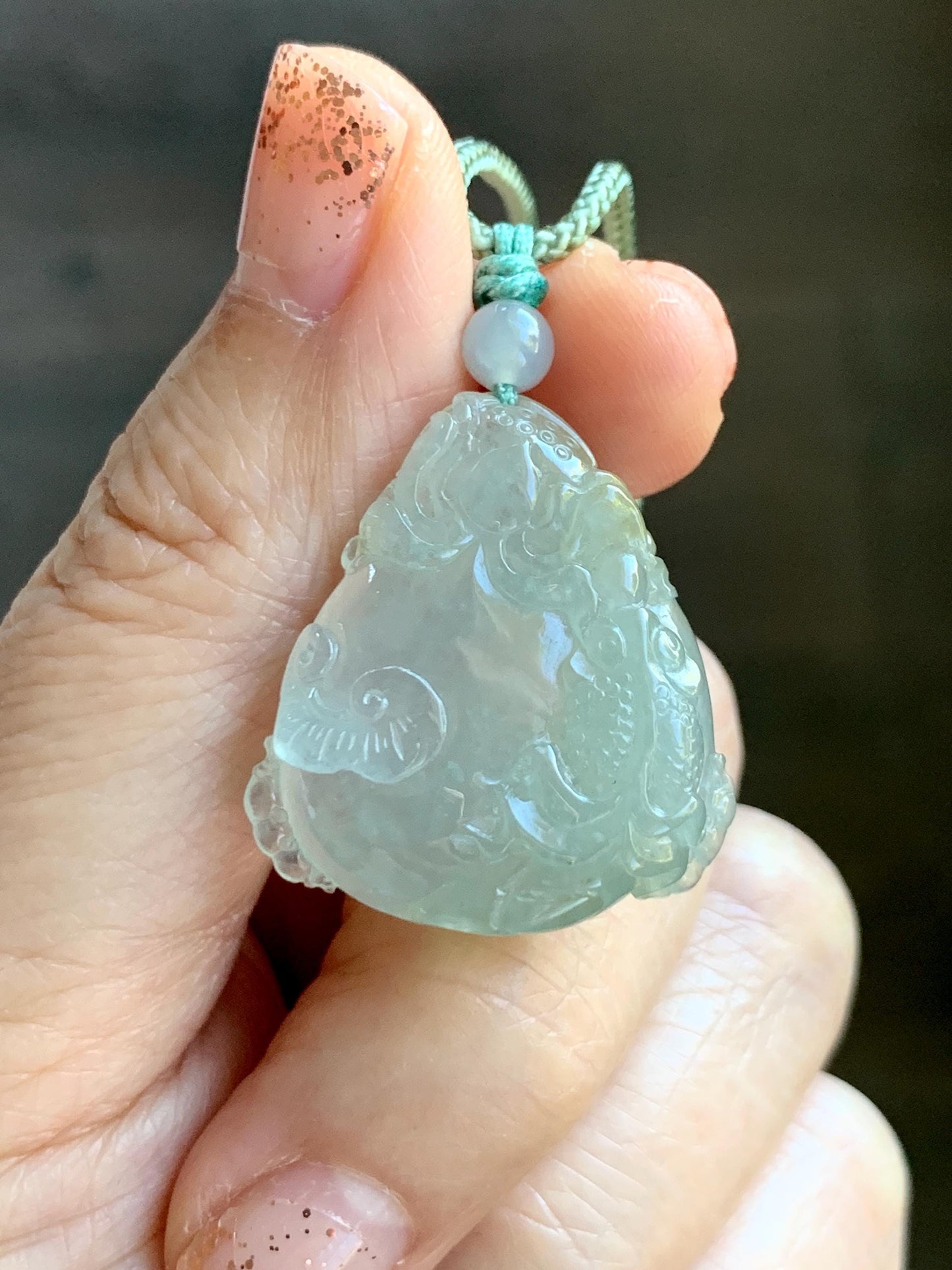 Certified Natural Grade A Icy Translucent Jadeite Lotus Flower Goldfish Ping An Kou Donut Pendant Rope Necklace 天然老种冰胶晴底翡翠莲花鱼平安扣吊坠项链 1694
