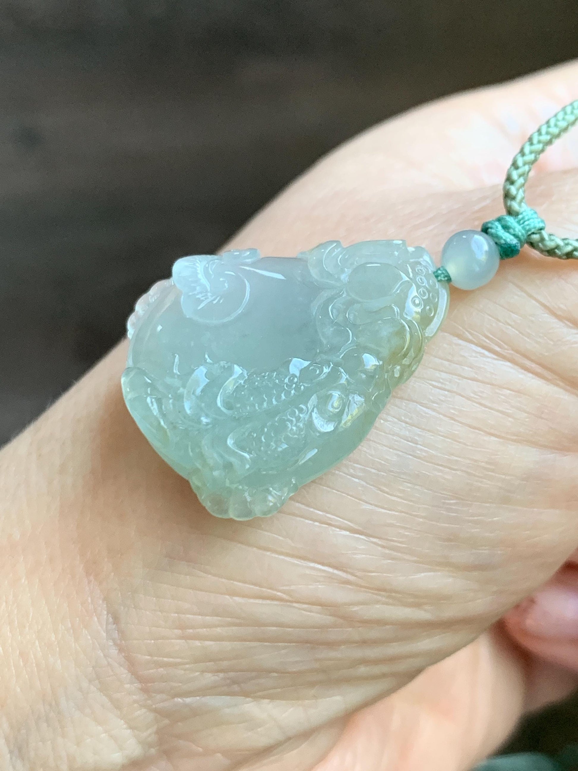 Certified Natural Grade A Icy Translucent Jadeite Lotus Flower Goldfish Ping An Kou Donut Pendant Rope Necklace 天然老种冰胶晴底翡翠莲花鱼平安扣吊坠项链 1694
