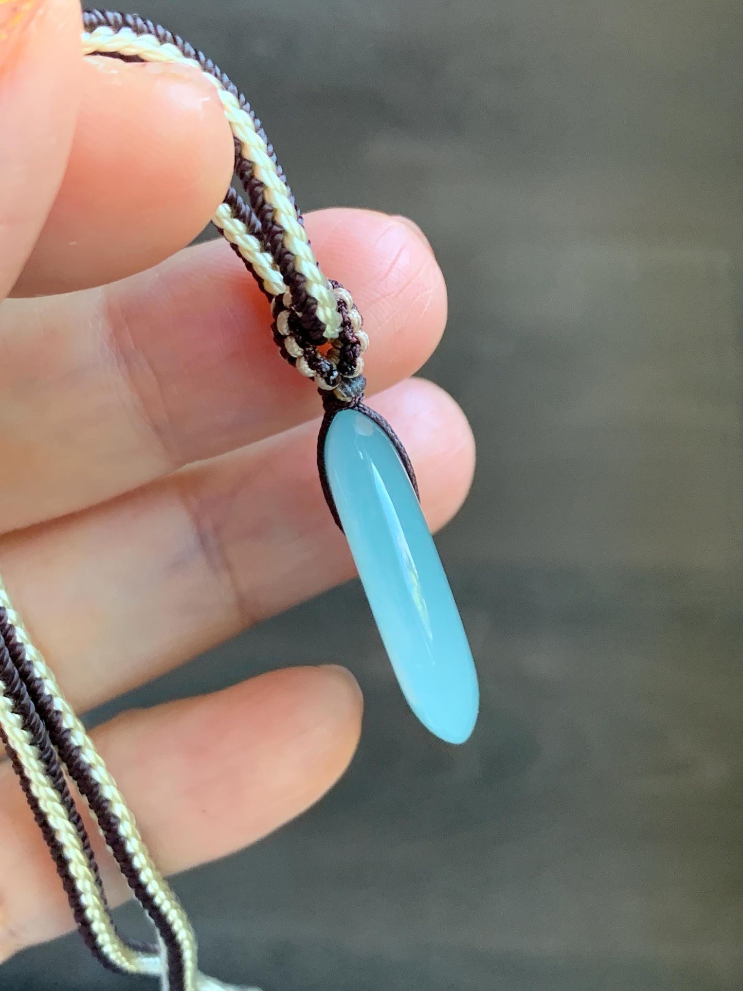 Natural Grade A Guatemalan Icy Translucent Pastel Teal Jade Jadeite Ping An Kou Donut Pendant Rope Necklace 28” 10g 天然冰危浅蓝绿翡翠平安扣吊坠 WPA55
