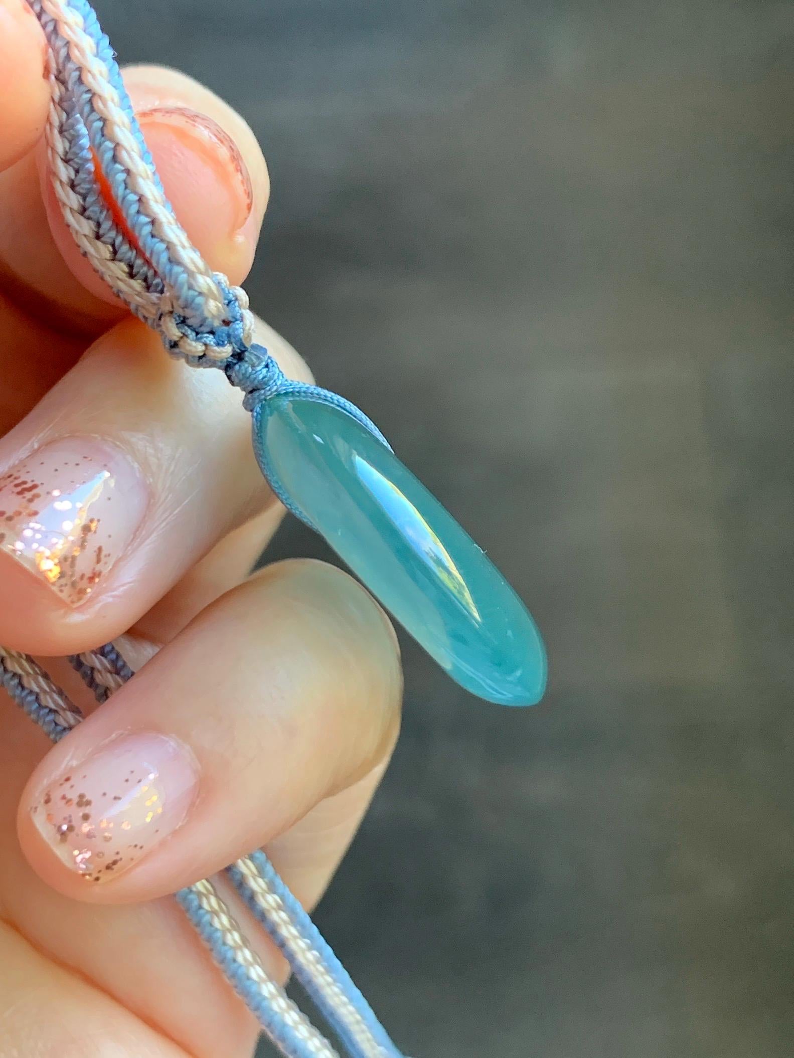 Natural Grade A Guatemalan Icy Translucent Dark Teal Green Jade Jadeite Ping An Kou Donut Pendant Rope Necklace 26” 天然冰危深蓝绿翡翠平安扣吊坠 WSL220