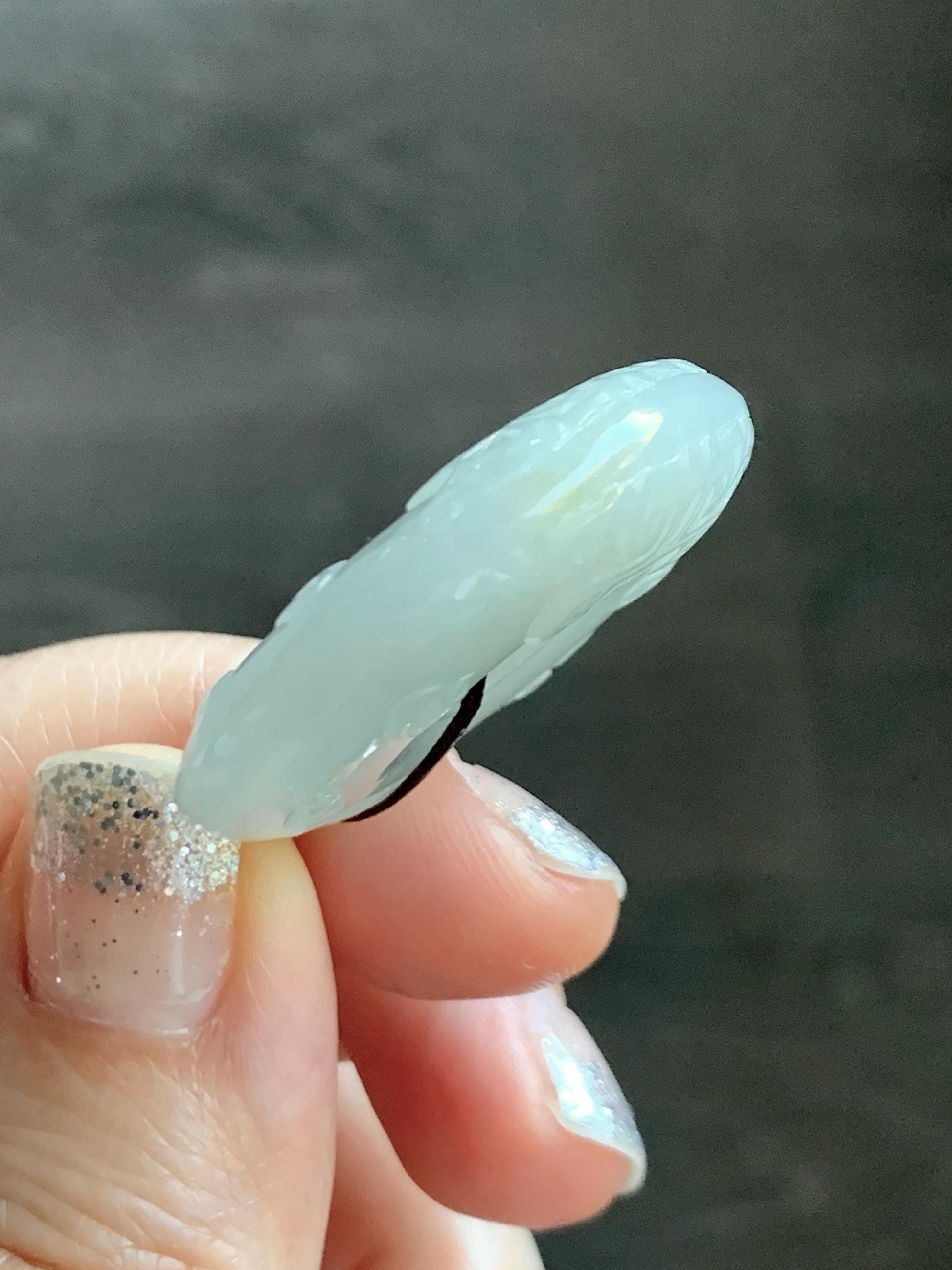 Certified Natural Grade A Icy Translucent Light Beige Jade Jadeite Engraved Ping An Kou Donut Pendant Rope Necklace 28” 天然细糯冰糖黄翡翠仿古雕平安扣项链488
