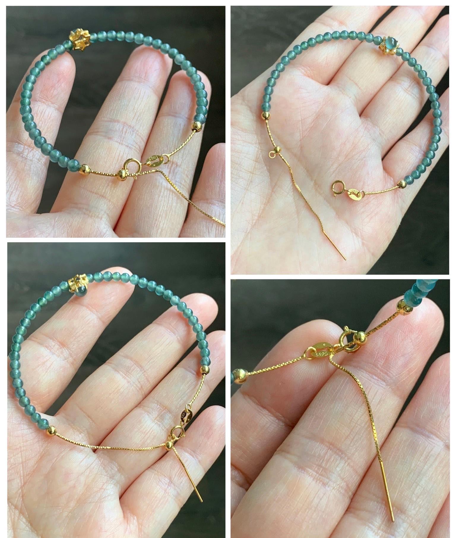 Natural Grade A Guatemalan Icy Translucent Teal Blue Jade Jadeite Wire Bangle Bracelet Sterling Silver Adjustable 天然冰危蓝绿翡翠潘多拉针式银手链 WLW143