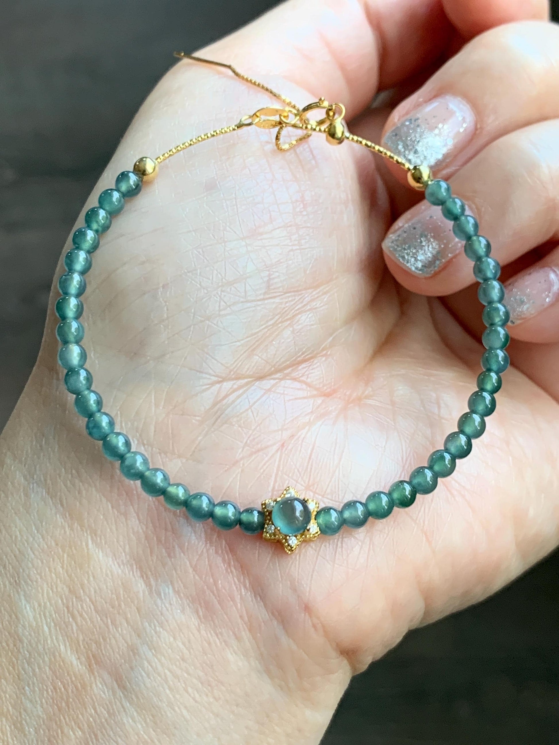 Natural Grade A Guatemalan Icy Translucent Teal Blue Jade Jadeite Wire Bangle Bracelet Sterling Silver Adjustable 天然冰危蓝绿翡翠潘多拉针式银手链 WLW143