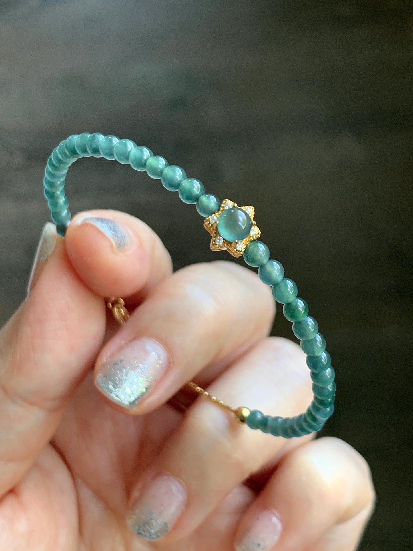 Natural Grade A Guatemalan Icy Translucent Teal Blue Jade Jadeite Wire Bangle Bracelet Sterling Silver Adjustable 天然冰危蓝绿翡翠潘多拉针式银手链 WLW143