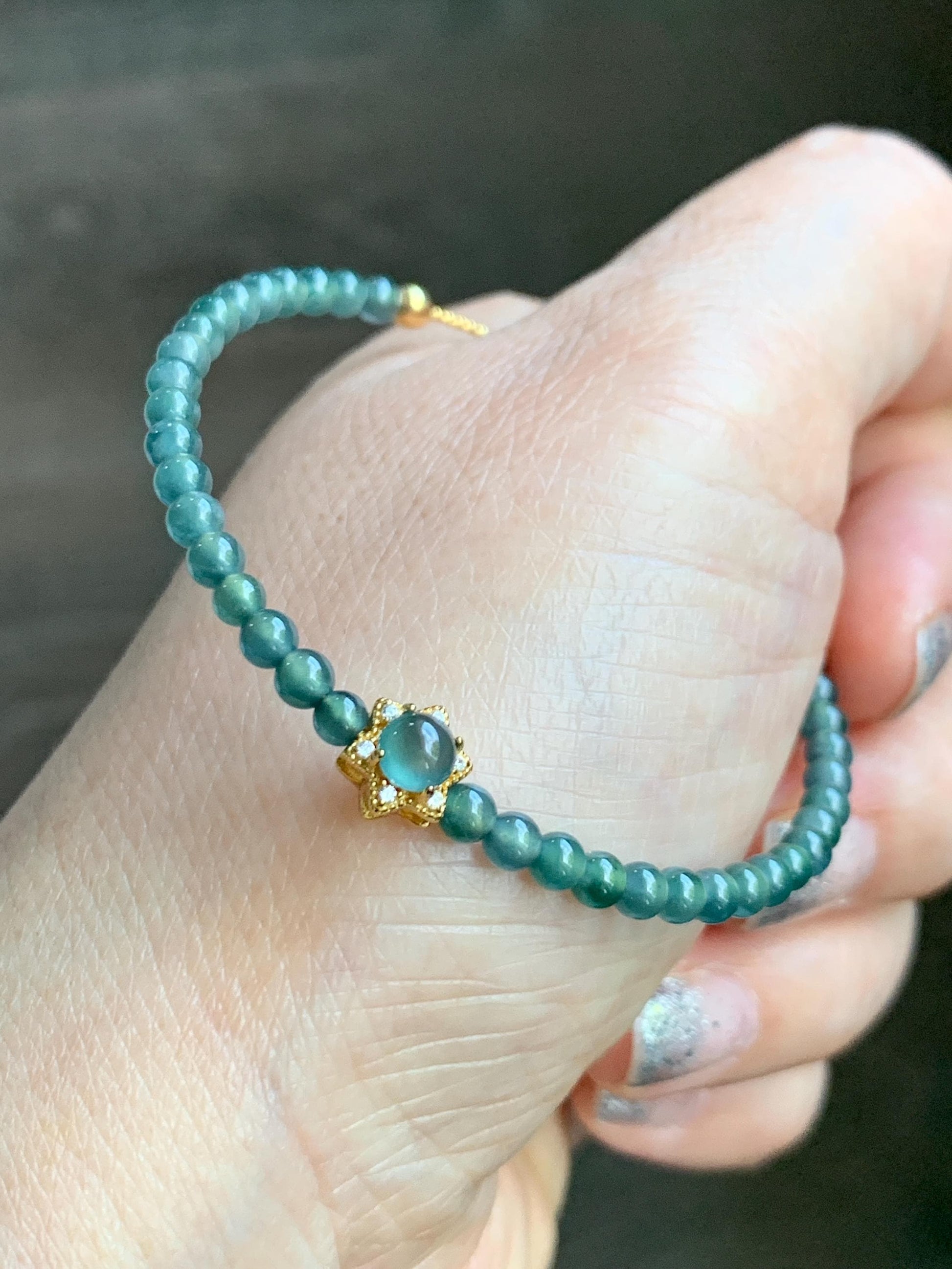 Natural Grade A Guatemalan Icy Translucent Teal Blue Jade Jadeite Wire Bangle Bracelet Sterling Silver Adjustable 天然冰危蓝绿翡翠潘多拉针式银手链 WLW143