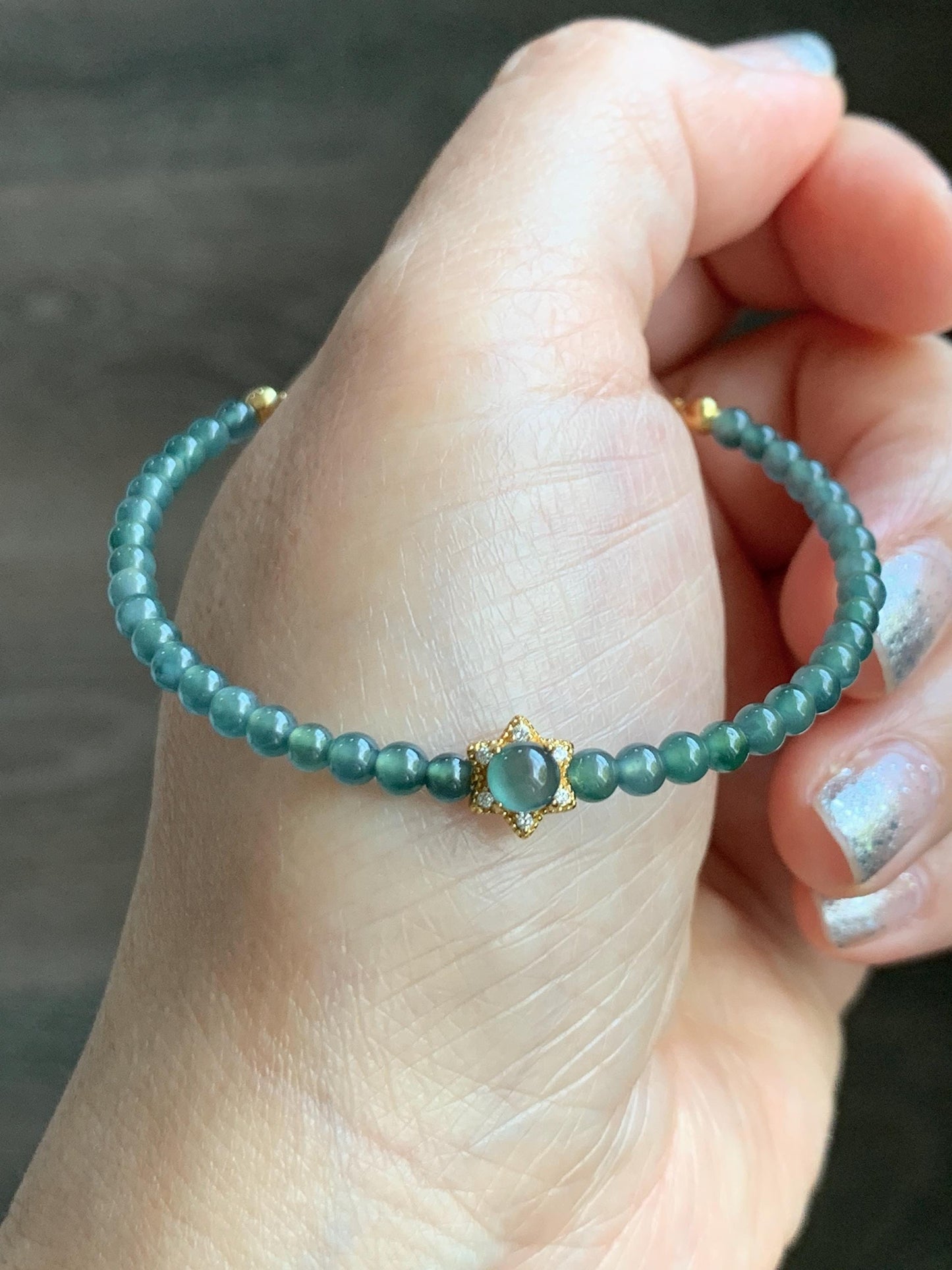 Natural Grade A Guatemalan Icy Translucent Teal Blue Jade Jadeite Wire Bangle Bracelet Sterling Silver Adjustable 天然冰危蓝绿翡翠潘多拉针式银手链 WLW143