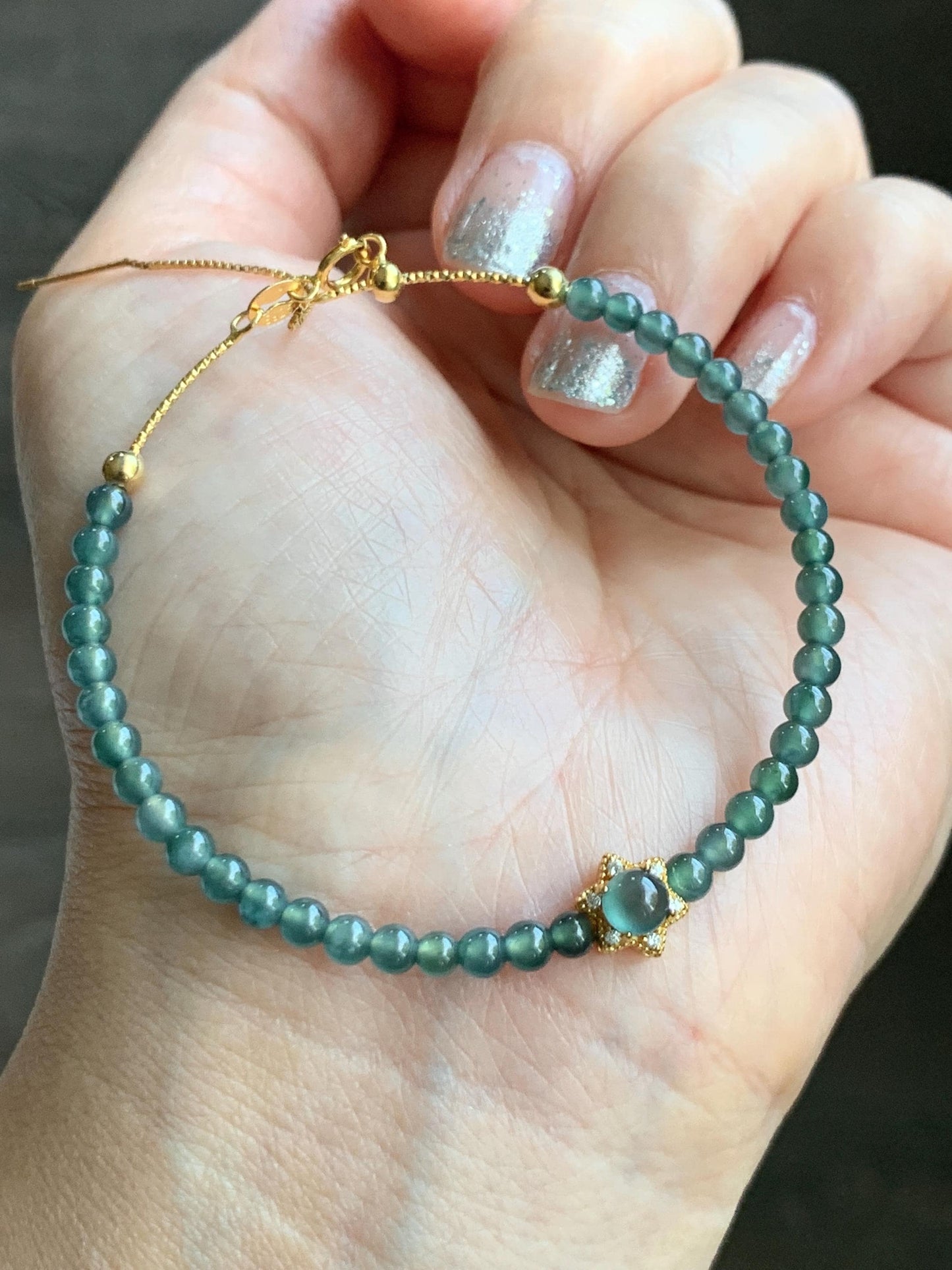 Natural Grade A Guatemalan Icy Translucent Teal Blue Jade Jadeite Wire Bangle Bracelet Sterling Silver Adjustable 天然冰危蓝绿翡翠潘多拉针式银手链 WLW143