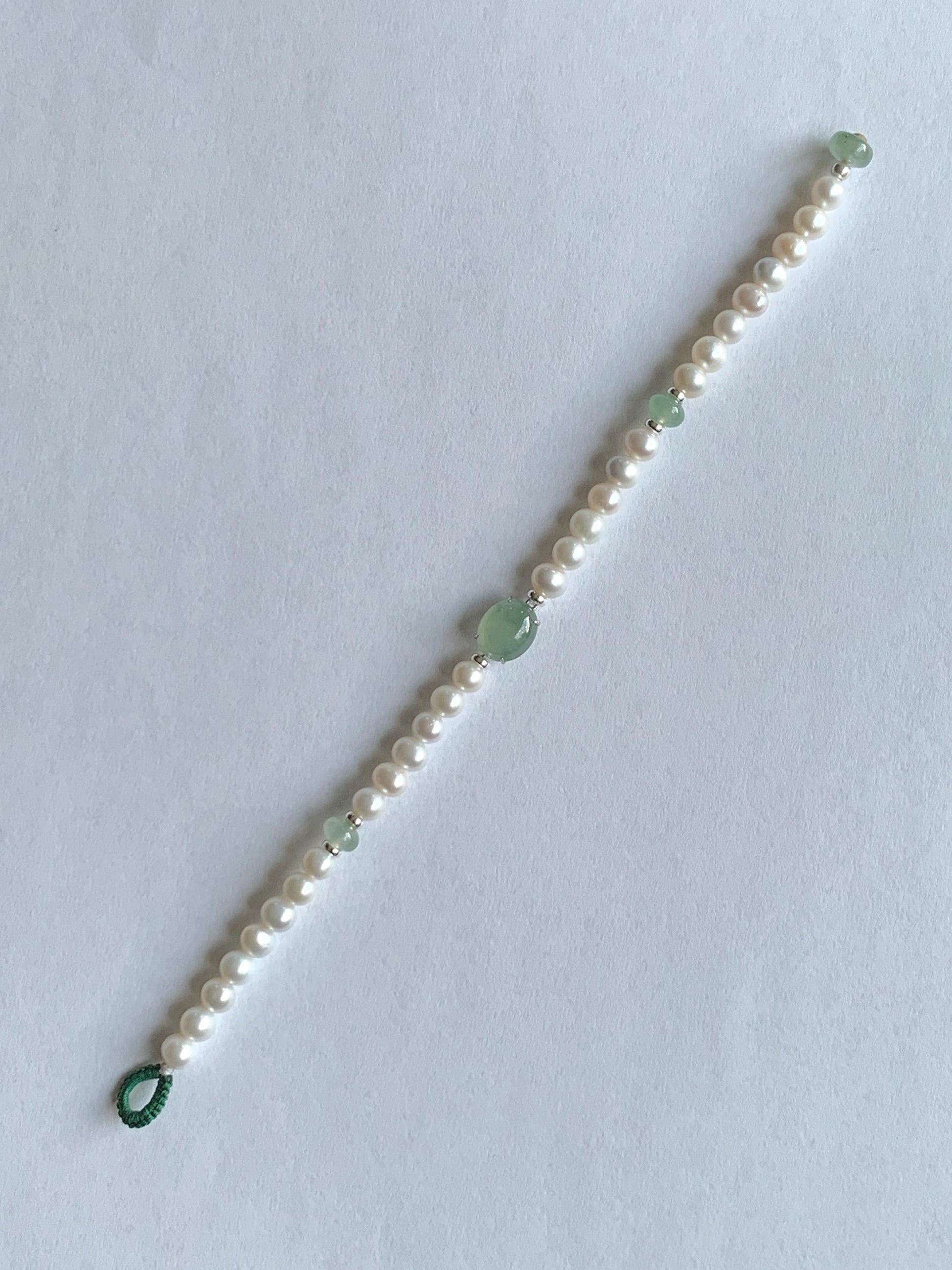 Natural Freshwater All-Nacre Pearls Grade A Icy Translucent Light Green Jade Jadeite Beaded Bracelet Sterling Silver 7" 天然淡水无核珍珠冰晴翡翠手串 ZQ203