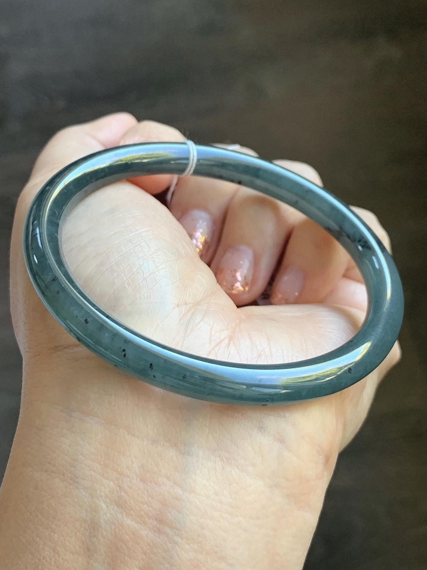 Certified Natural Grade A Guatemalan Icy Translucent Grayish Blue Wuji Marbled Jade Jadeite Bangle Bracelet 59.7mm 7.38” 天然冰危蓝灰乌鸡细圆条翡翠手镯 459