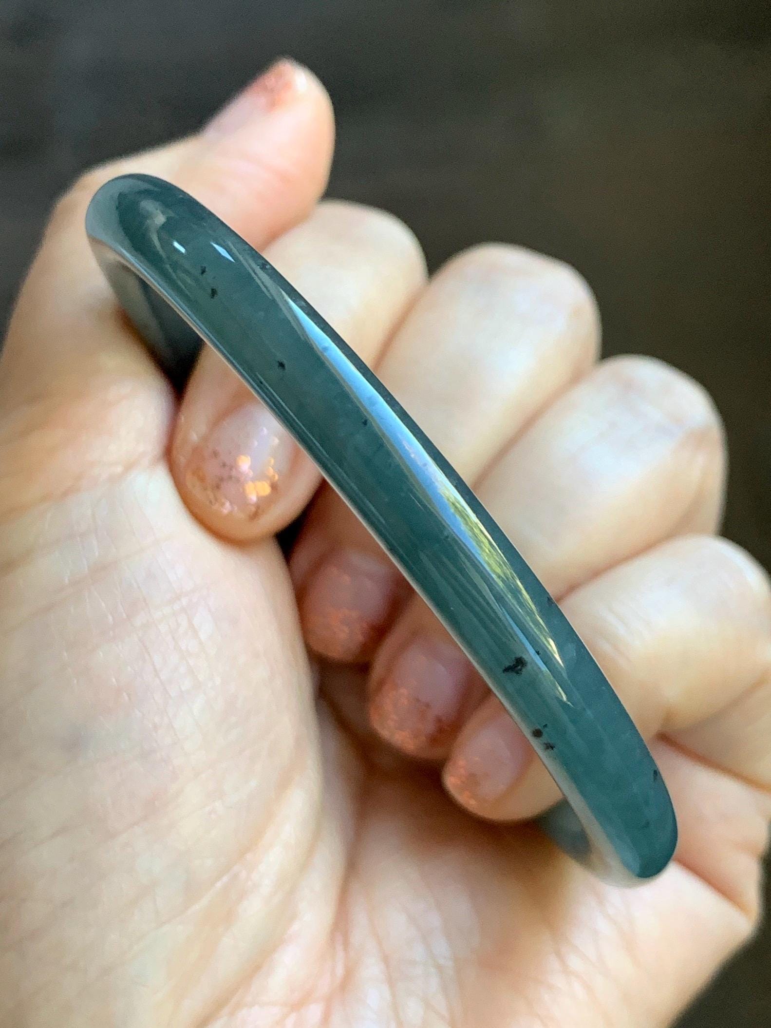 Certified Natural Grade A Guatemalan Icy Translucent Grayish Blue Wuji Marbled Jade Jadeite Bangle Bracelet 59.7mm 7.38” 天然冰危蓝灰乌鸡细圆条翡翠手镯 459