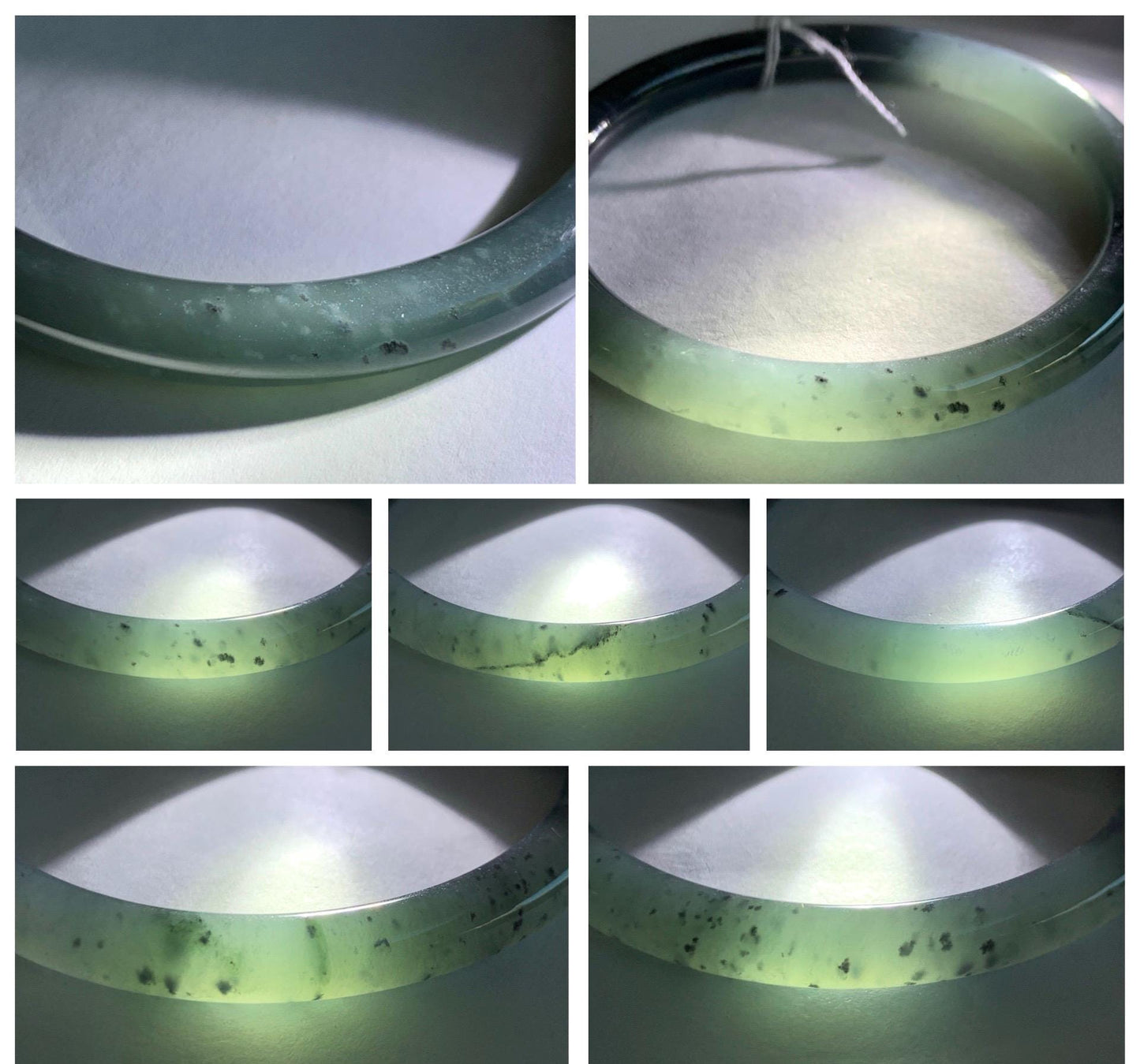 Certified Natural Grade A Guatemalan Icy Translucent Grayish Blue Wuji Marbled Jade Jadeite Bangle Bracelet 55.7mm 6.88” 天然冰危蓝灰乌鸡细圆条翡翠手镯 462