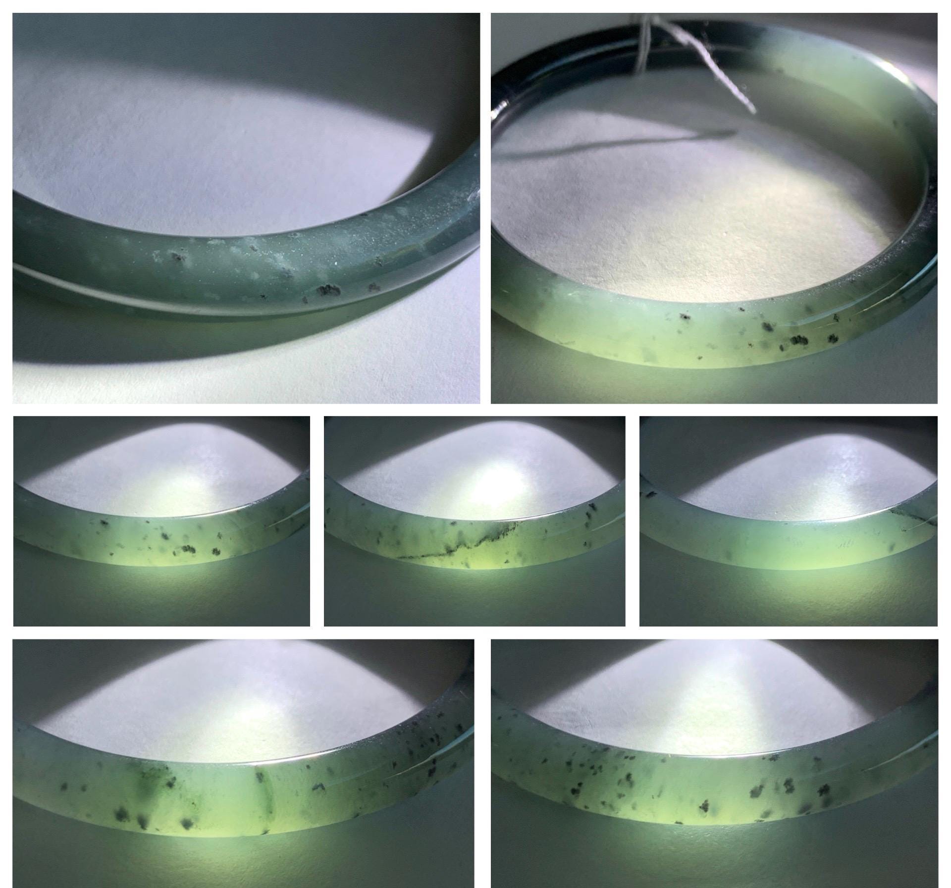 Certified Natural Grade A Guatemalan Icy Translucent Grayish Blue Wuji Marbled Jade Jadeite Bangle Bracelet 55.7mm 6.88” 天然冰危蓝灰乌鸡细圆条翡翠手镯 462