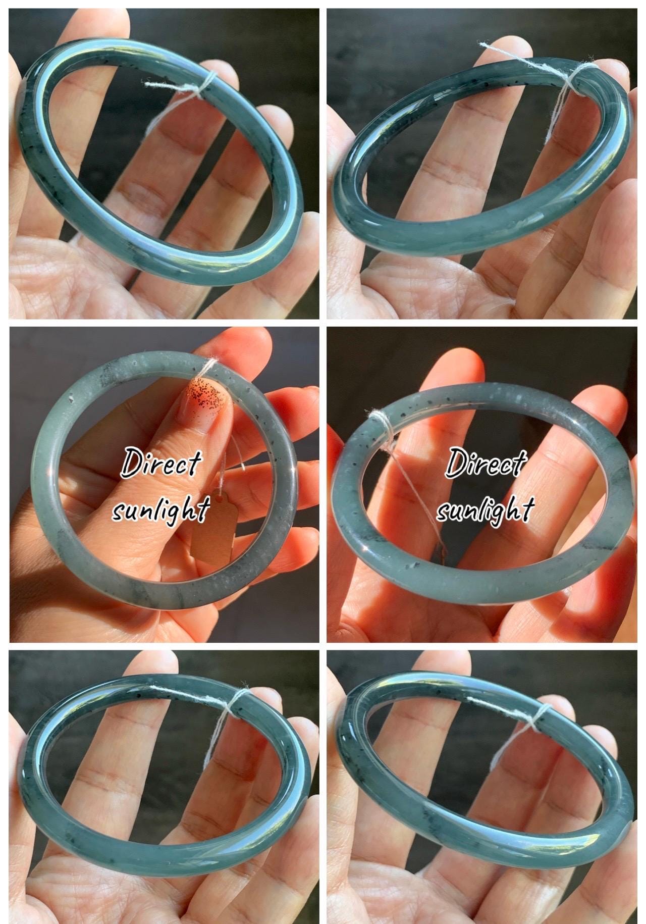 Certified Natural Grade A Guatemalan Icy Translucent Grayish Blue Wuji Marbled Jade Jadeite Bangle Bracelet 55.7mm 6.88” 天然冰危蓝灰乌鸡细圆条翡翠手镯 462