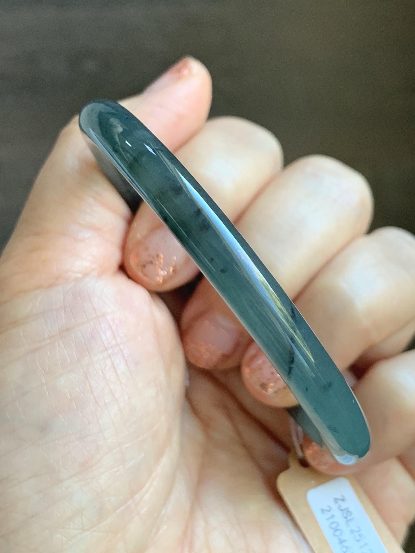 Certified Natural Grade A Guatemalan Icy Translucent Grayish Blue Wuji Marbled Jade Jadeite Bangle Bracelet 55.7mm 6.88” 天然冰危蓝灰乌鸡细圆条翡翠手镯 462