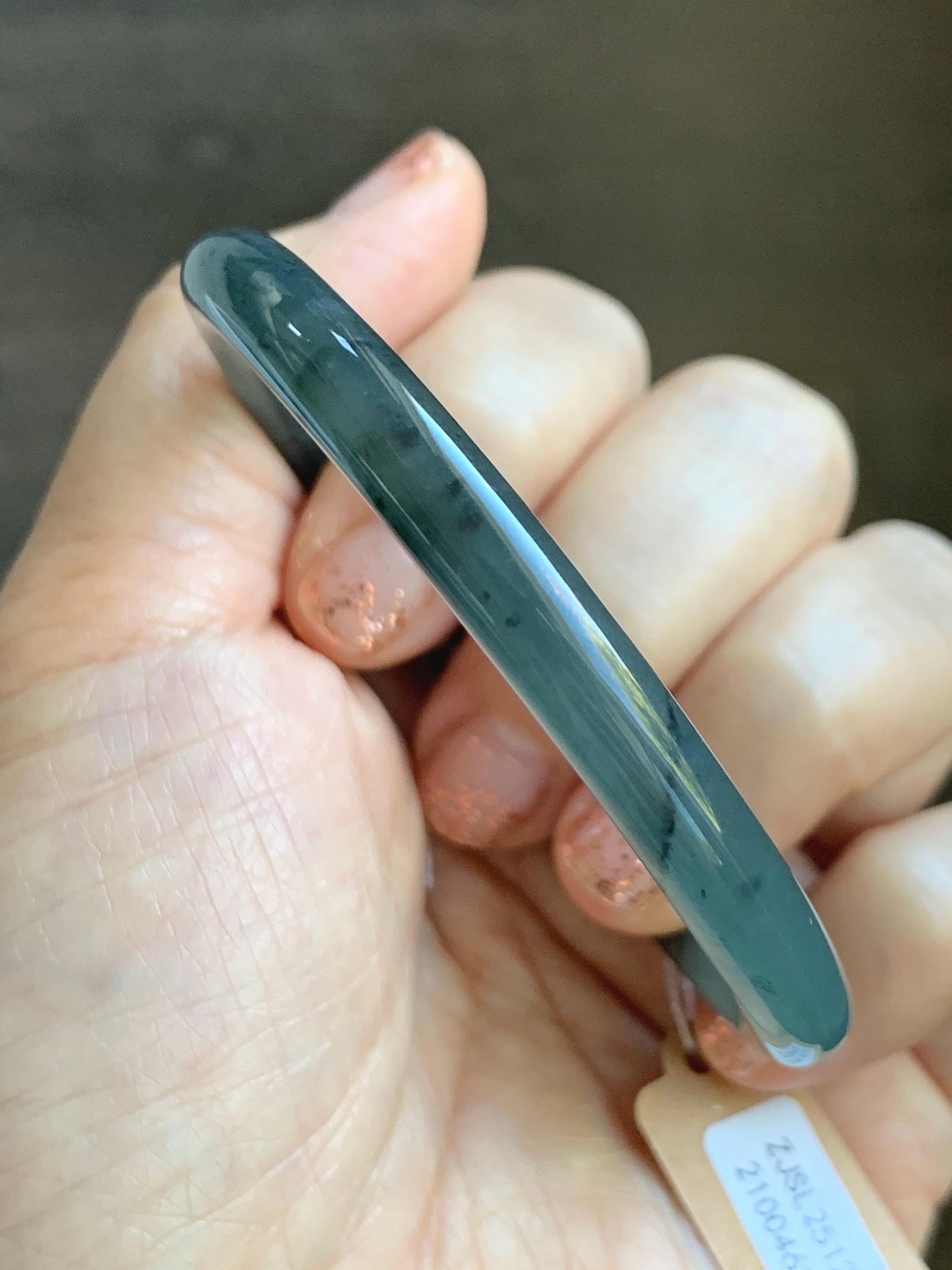 Certified Natural Grade A Guatemalan Icy Translucent Grayish Blue Wuji Marbled Jade Jadeite Bangle Bracelet 55.7mm 6.88” 天然冰危蓝灰乌鸡细圆条翡翠手镯 462
