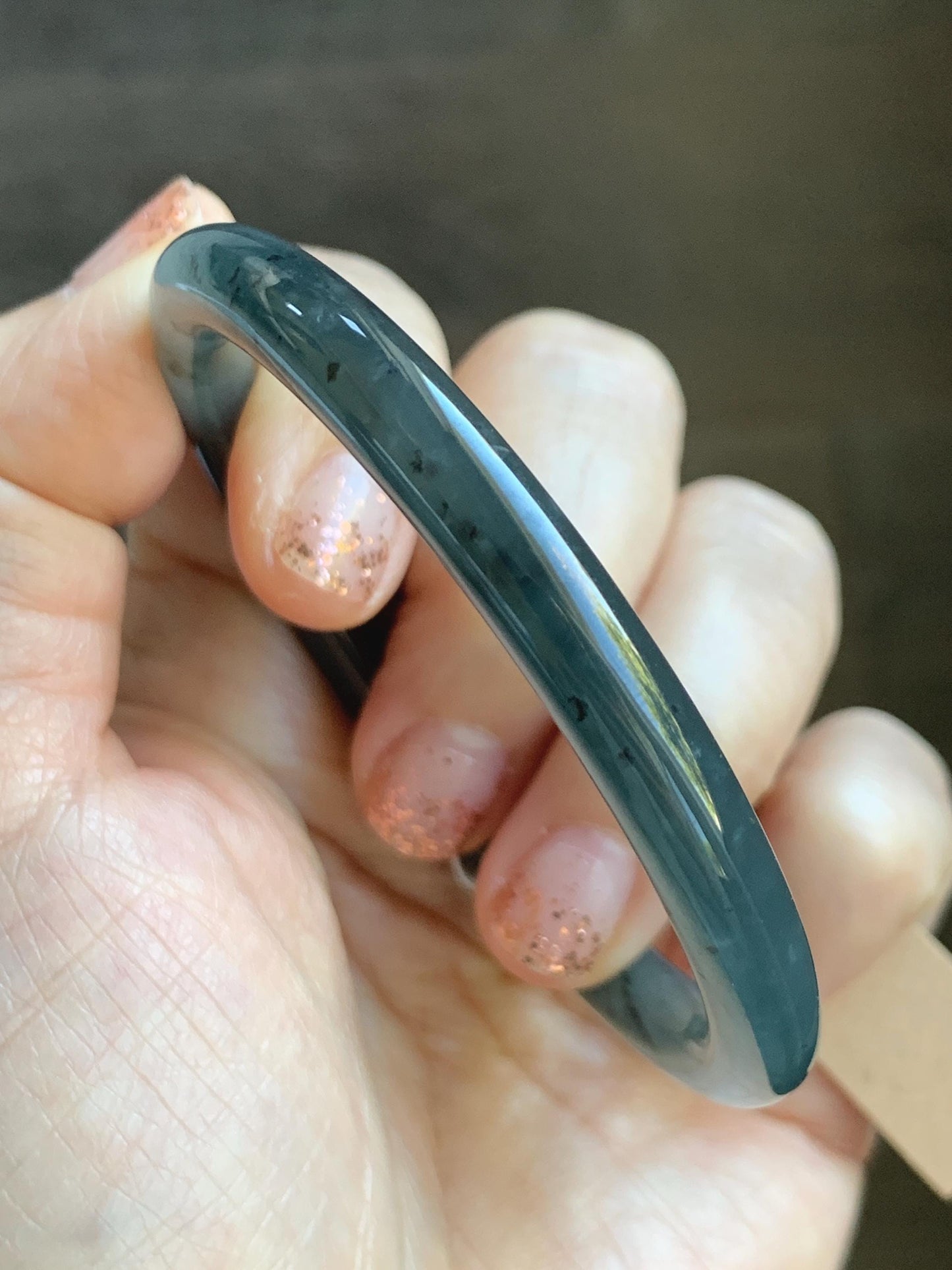 Certified Natural Grade A Guatemalan Icy Translucent Grayish Blue Wuji Marbled Jade Jadeite Bangle Bracelet 55.7mm 6.88” 天然冰危蓝灰乌鸡细圆条翡翠手镯 462