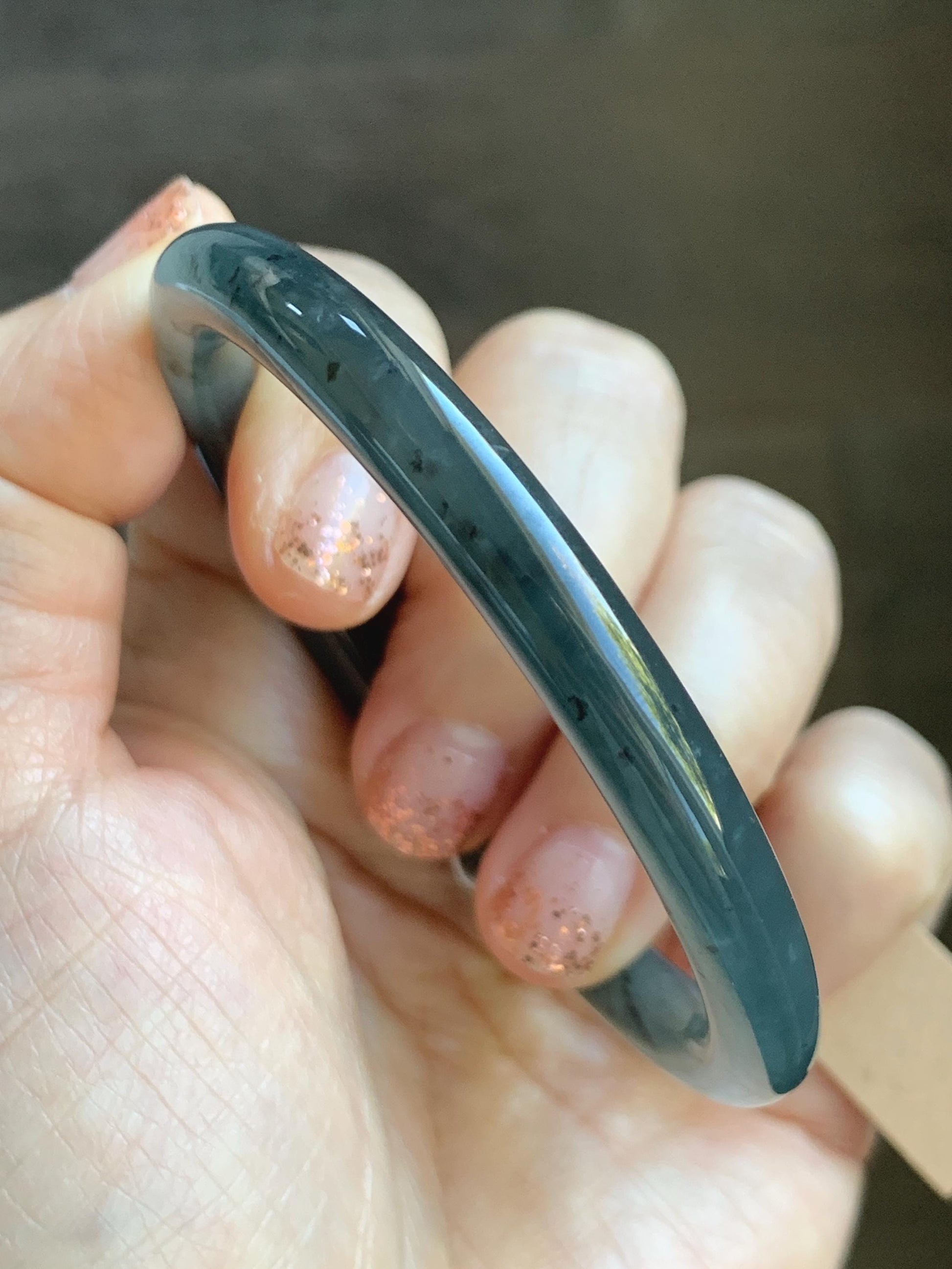 Certified Natural Grade A Guatemalan Icy Translucent Grayish Blue Wuji Marbled Jade Jadeite Bangle Bracelet 55.7mm 6.88” 天然冰危蓝灰乌鸡细圆条翡翠手镯 462