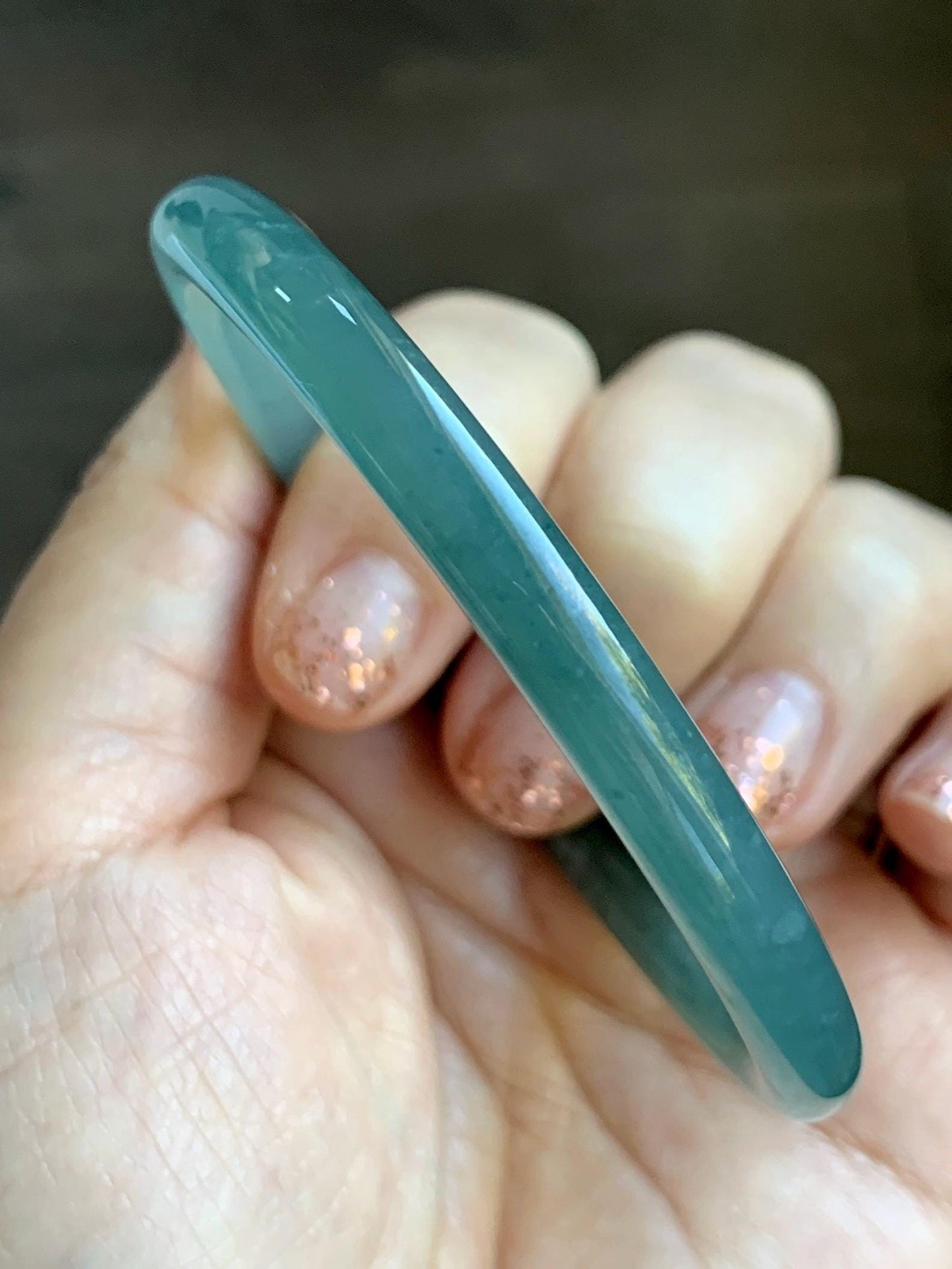 Certified Natural Grade A Guatemalan Icy Translucent Dusty Teal Green Jade Jadeite Slim Bangle Bracelet 56mm 6.92” 天然冰危晴蓝翡翠细圆条手镯 452