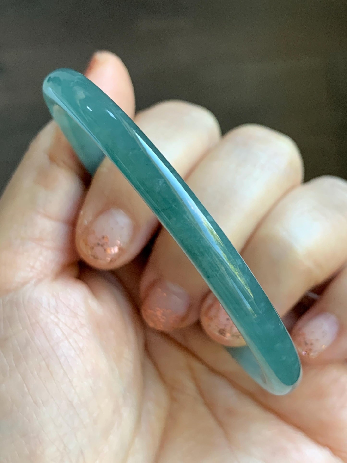 Certified Natural Grade A Guatemalan Icy Translucent Dusty Teal Green Jade Jadeite Slim Bangle Bracelet 56mm 6.92” 天然冰危晴蓝翡翠细圆条手镯 452