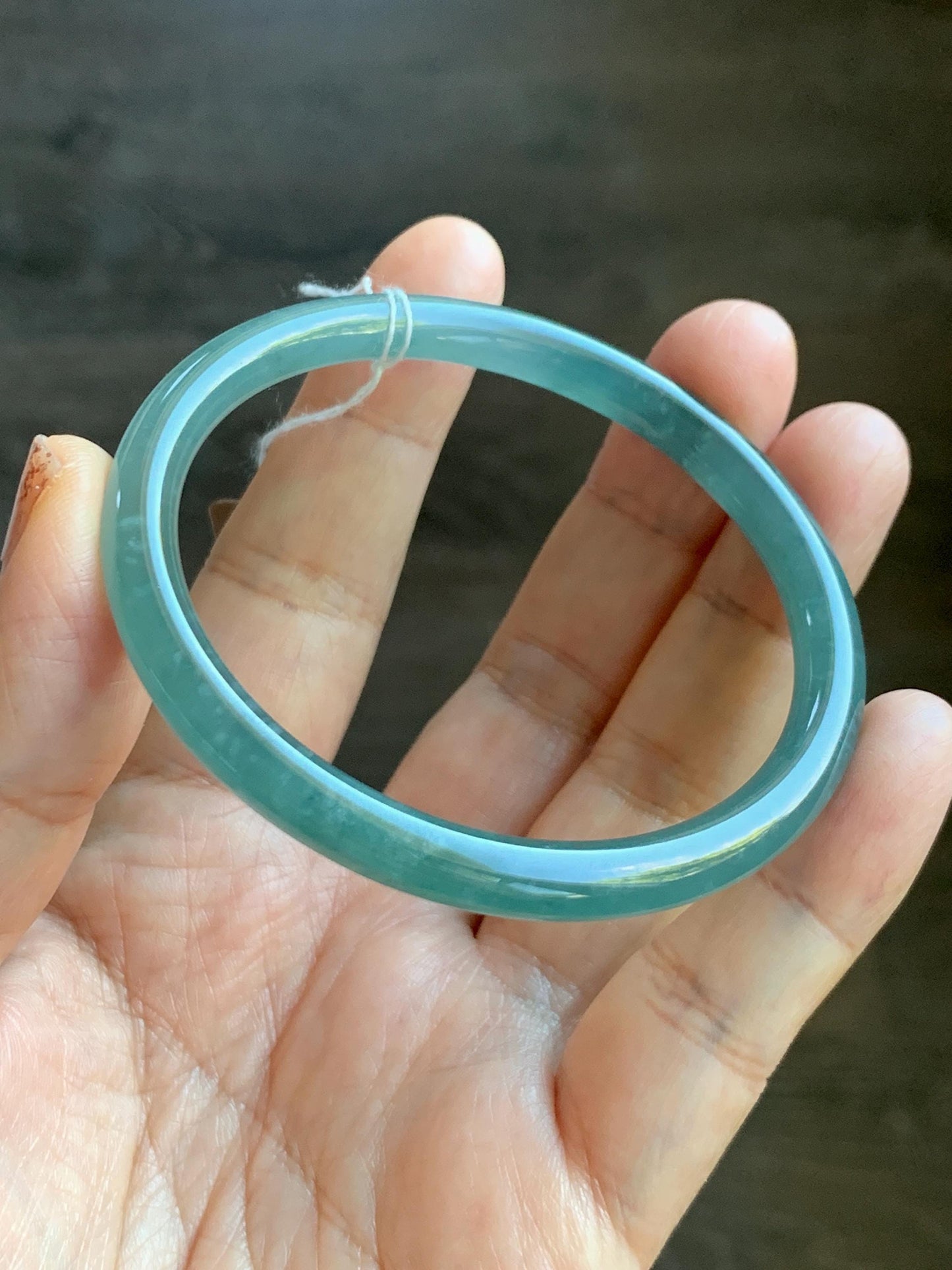 Certified Natural Grade A Guatemalan Icy Translucent Dusty Teal Green Jade Jadeite Slim Bangle Bracelet 56mm 6.92” 天然冰危晴蓝翡翠细圆条手镯 452
