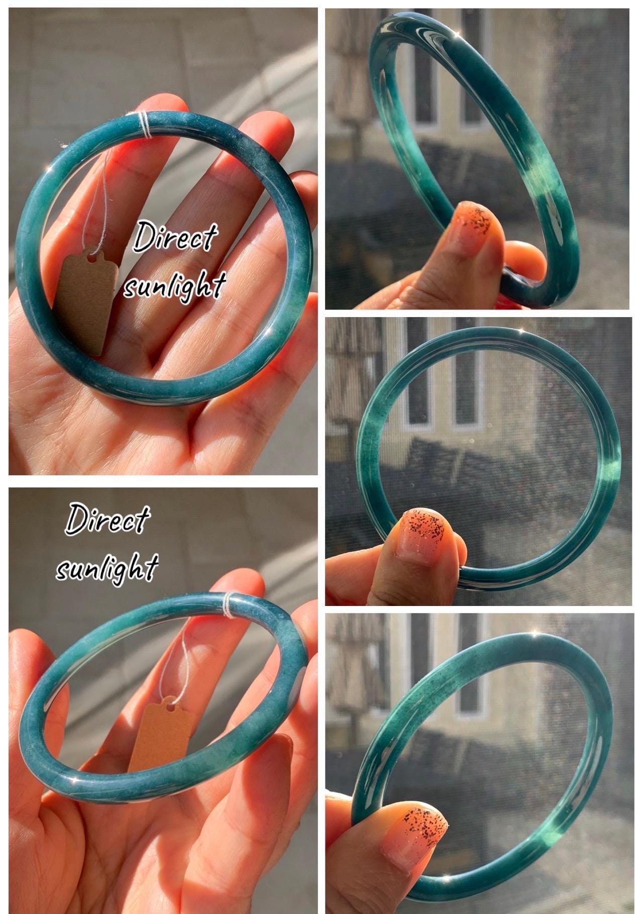 Certified Natural Grade A Guatemalan Icy Translucent Dark Aegean Blue Jade Jadeite Bangle Bracelet 59.69mm 7.37” 21g 天然危深牛仔蓝翡翠细圆条手镯 464
