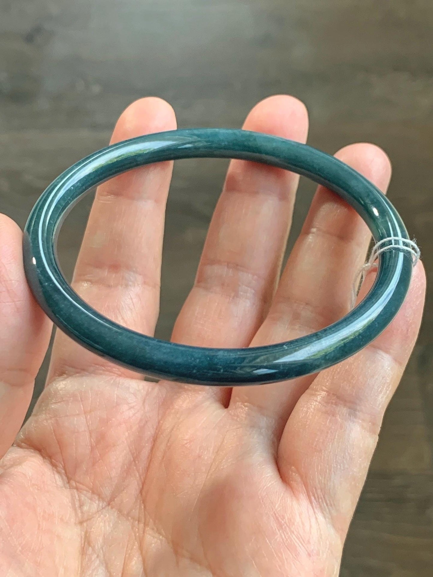 Certified Natural Grade A Guatemalan Icy Translucent Dark Aegean Blue Jade Jadeite Bangle Bracelet 59.69mm 7.37” 21g 天然危深牛仔蓝翡翠细圆条手镯 464