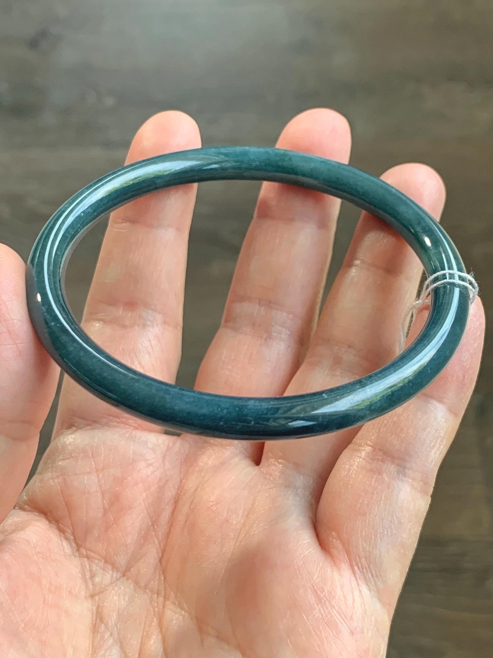 Certified Natural Grade A Guatemalan Icy Translucent Dark Aegean Blue Jade Jadeite Bangle Bracelet 59.69mm 7.37” 21g 天然危深牛仔蓝翡翠细圆条手镯 464