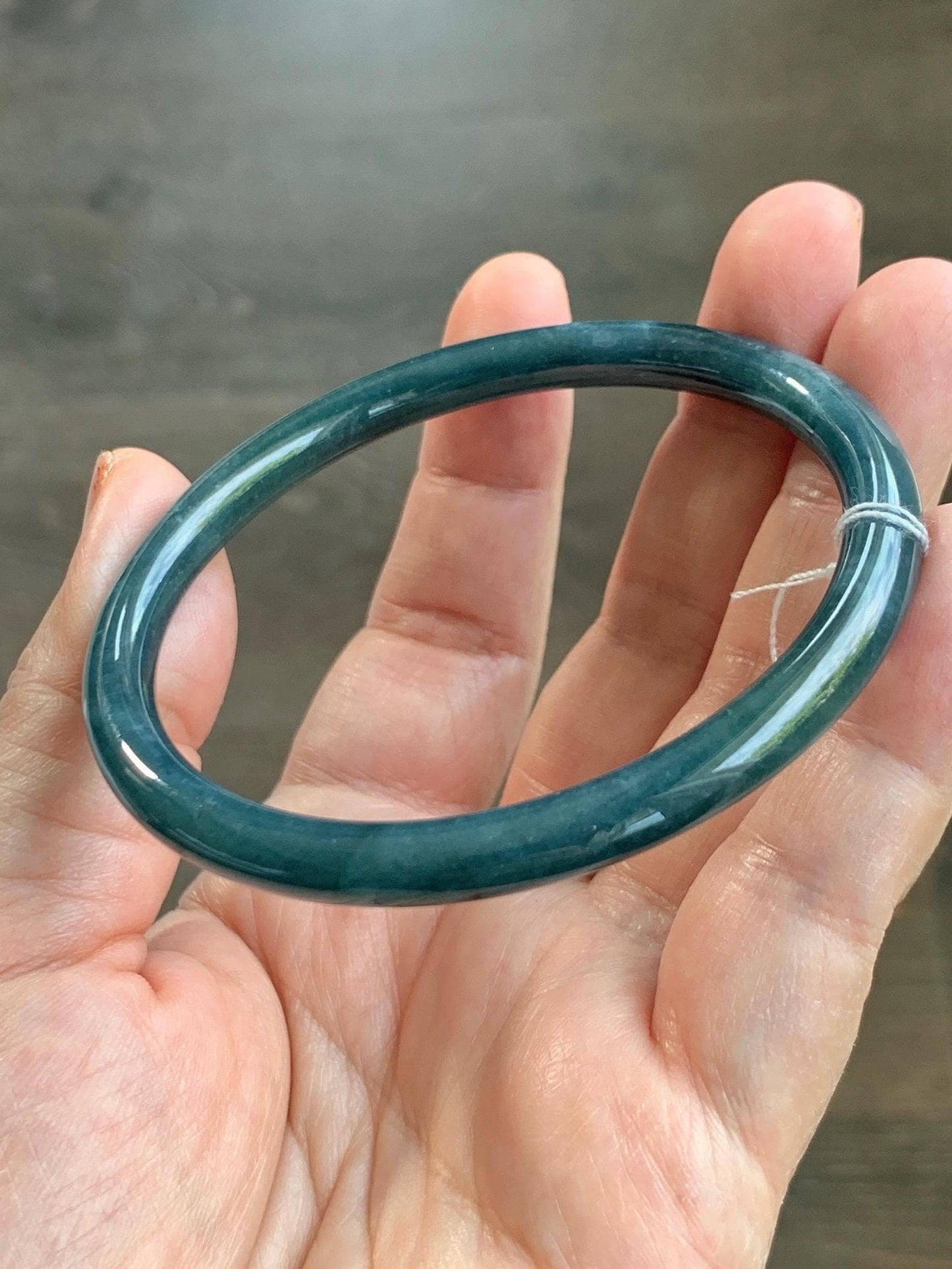 Certified Natural Grade A Guatemalan Icy Translucent Dark Aegean Blue Jade Jadeite Bangle Bracelet 59.69mm 7.37” 21g 天然危深牛仔蓝翡翠细圆条手镯 464