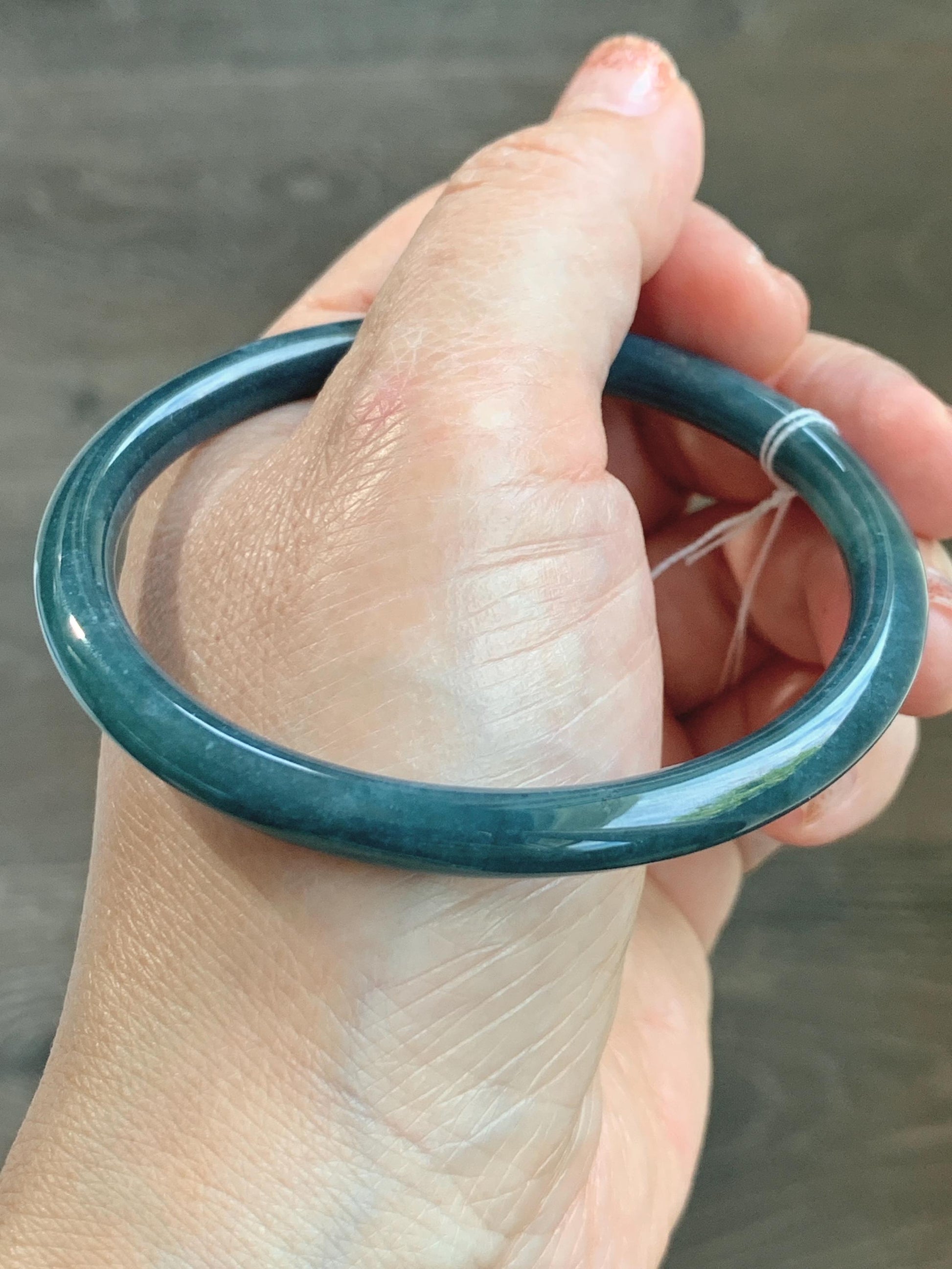 Certified Natural Grade A Guatemalan Icy Translucent Dark Aegean Blue Jade Jadeite Bangle Bracelet 59.69mm 7.37” 21g 天然危深牛仔蓝翡翠细圆条手镯 464