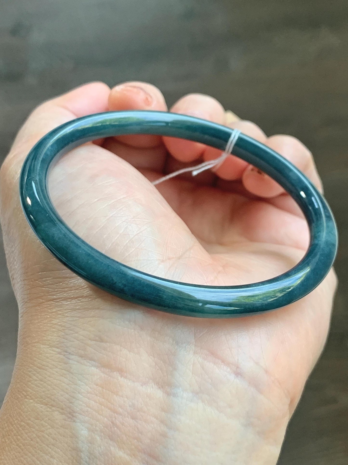 Certified Natural Grade A Guatemalan Icy Translucent Dark Aegean Blue Jade Jadeite Bangle Bracelet 59.69mm 7.37” 21g 天然危深牛仔蓝翡翠细圆条手镯 464
