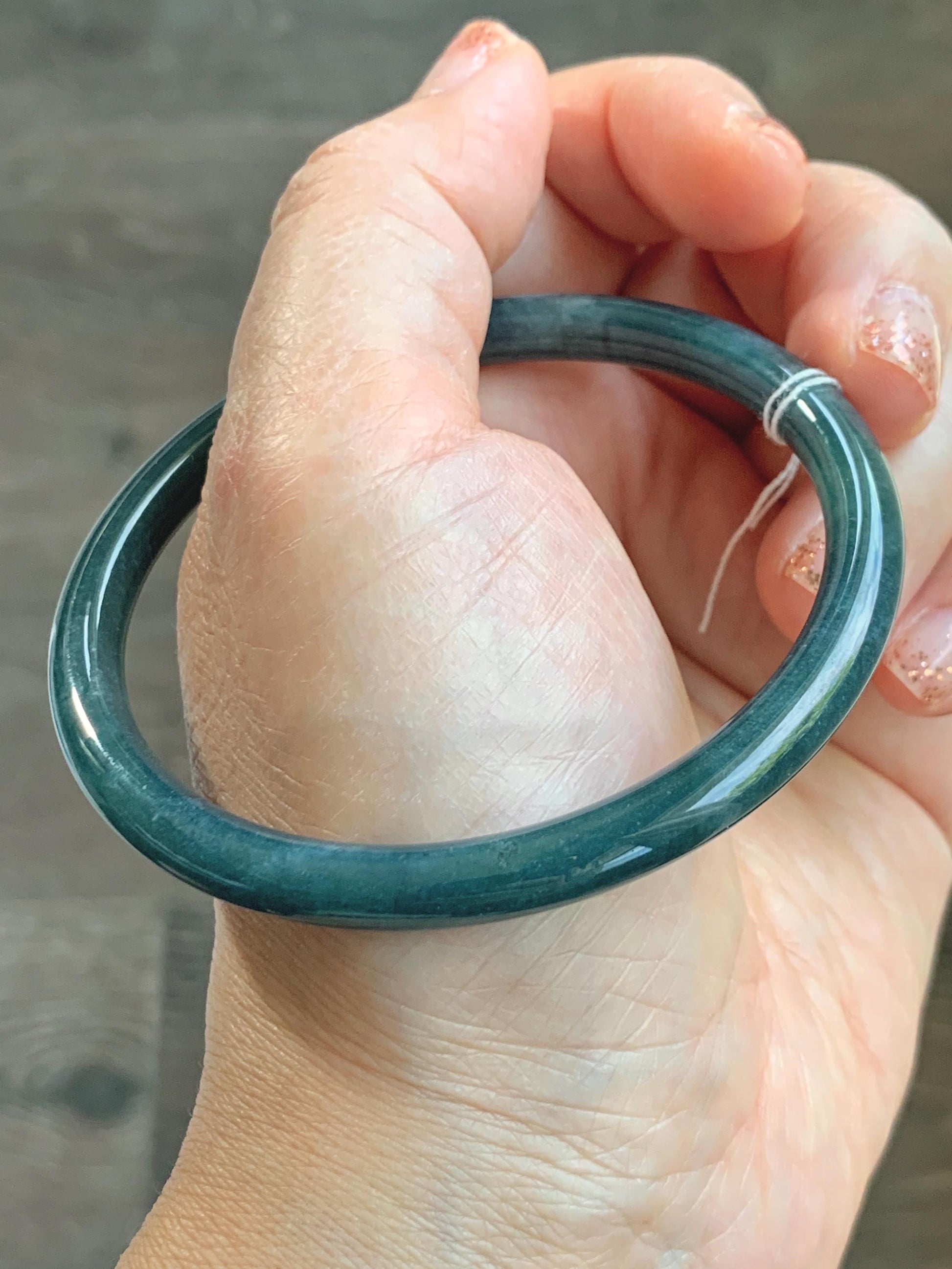 Certified Natural Grade A Guatemalan Icy Translucent Dark Aegean Blue Jade Jadeite Bangle Bracelet 59.69mm 7.37” 21g 天然危深牛仔蓝翡翠细圆条手镯 464