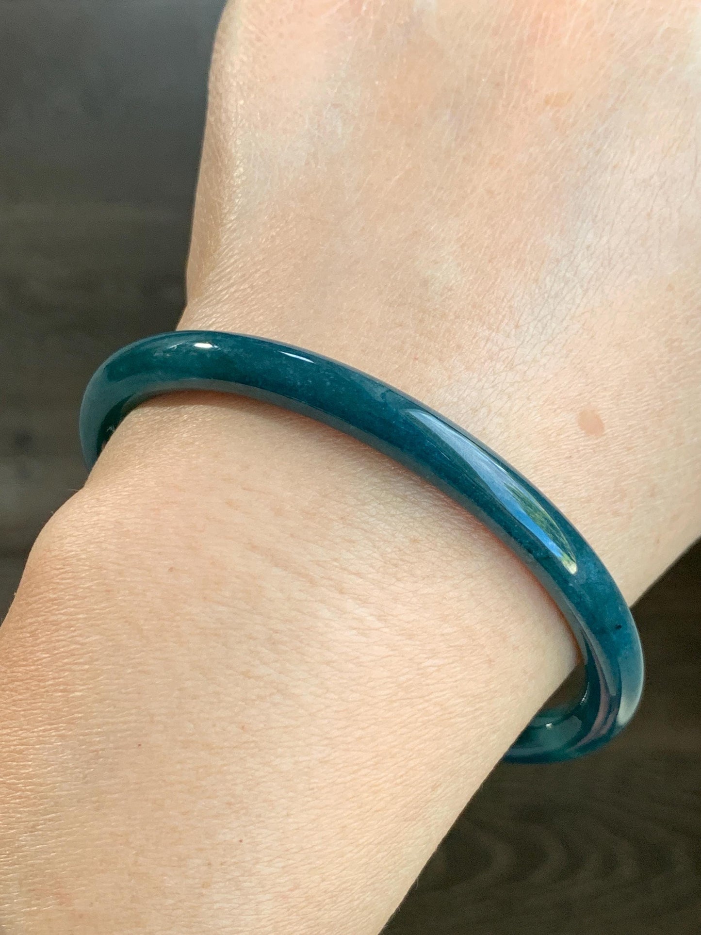 Certified Natural Grade A Guatemalan Icy Translucent Dark Aegean Blue Jade Jadeite Bangle Bracelet 59.69mm 7.37” 21g 天然危深牛仔蓝翡翠细圆条手镯 464