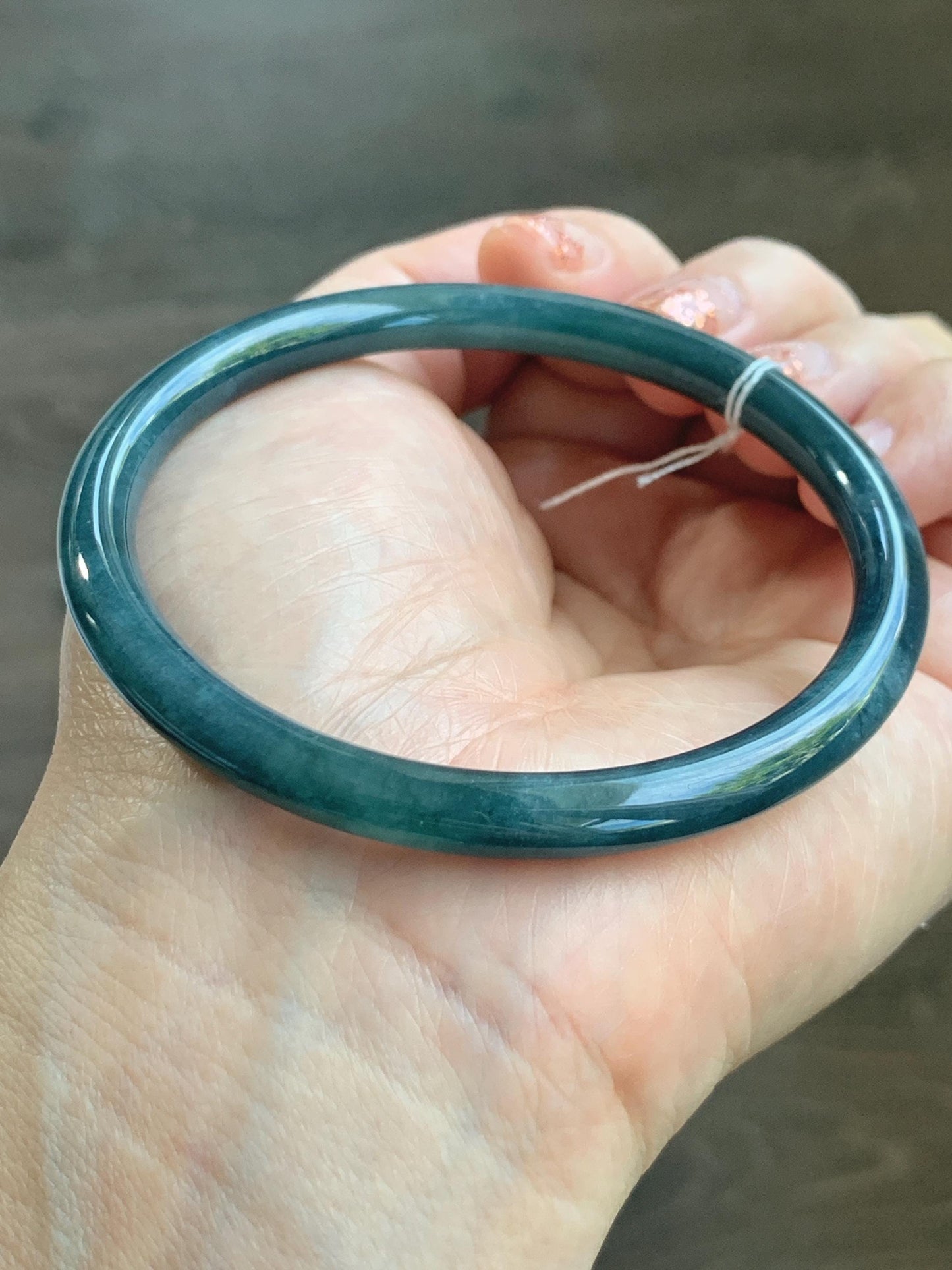 Certified Natural Grade A Guatemalan Icy Translucent Dark Aegean Blue Jade Jadeite Bangle Bracelet 59.69mm 7.37” 21g 天然危深牛仔蓝翡翠细圆条手镯 464