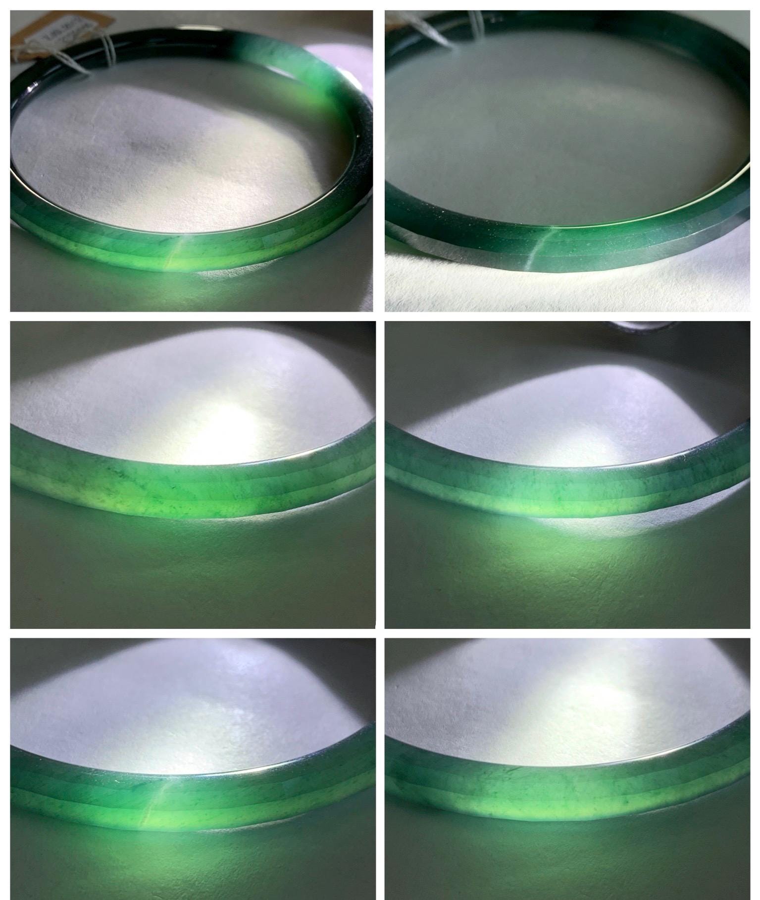 Certified Natural Grade A Guatemalan Icy Highly Translucent Deep Teal Green Faceted Jadeite Slim Bangle 57.56mm 7.11” 天然冰胶危深蓝绿翡翠细圆条切割面手镯 465