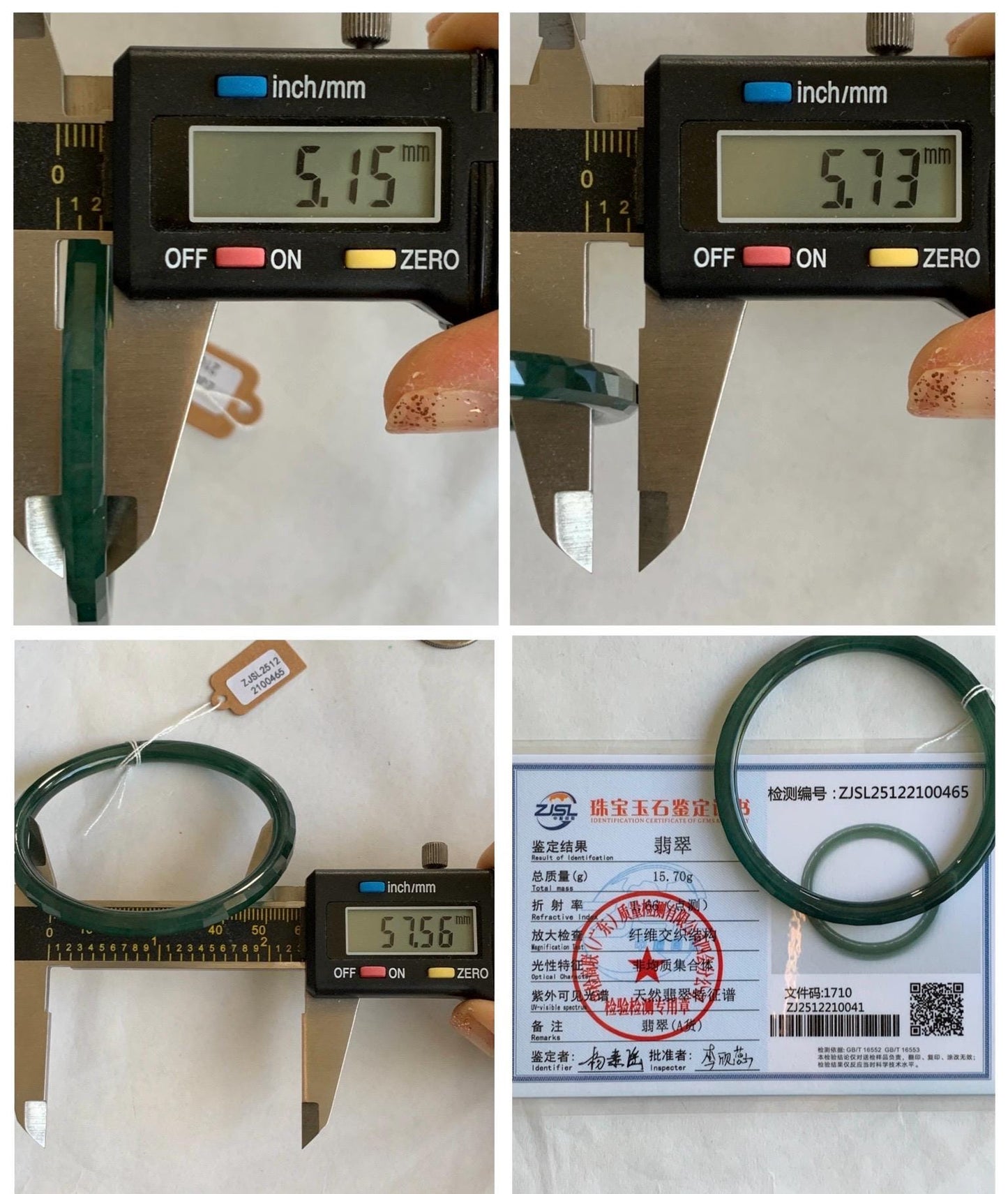 Certified Natural Grade A Guatemalan Icy Highly Translucent Deep Teal Green Faceted Jadeite Slim Bangle 57.56mm 7.11” 天然冰胶危深蓝绿翡翠细圆条切割面手镯 465