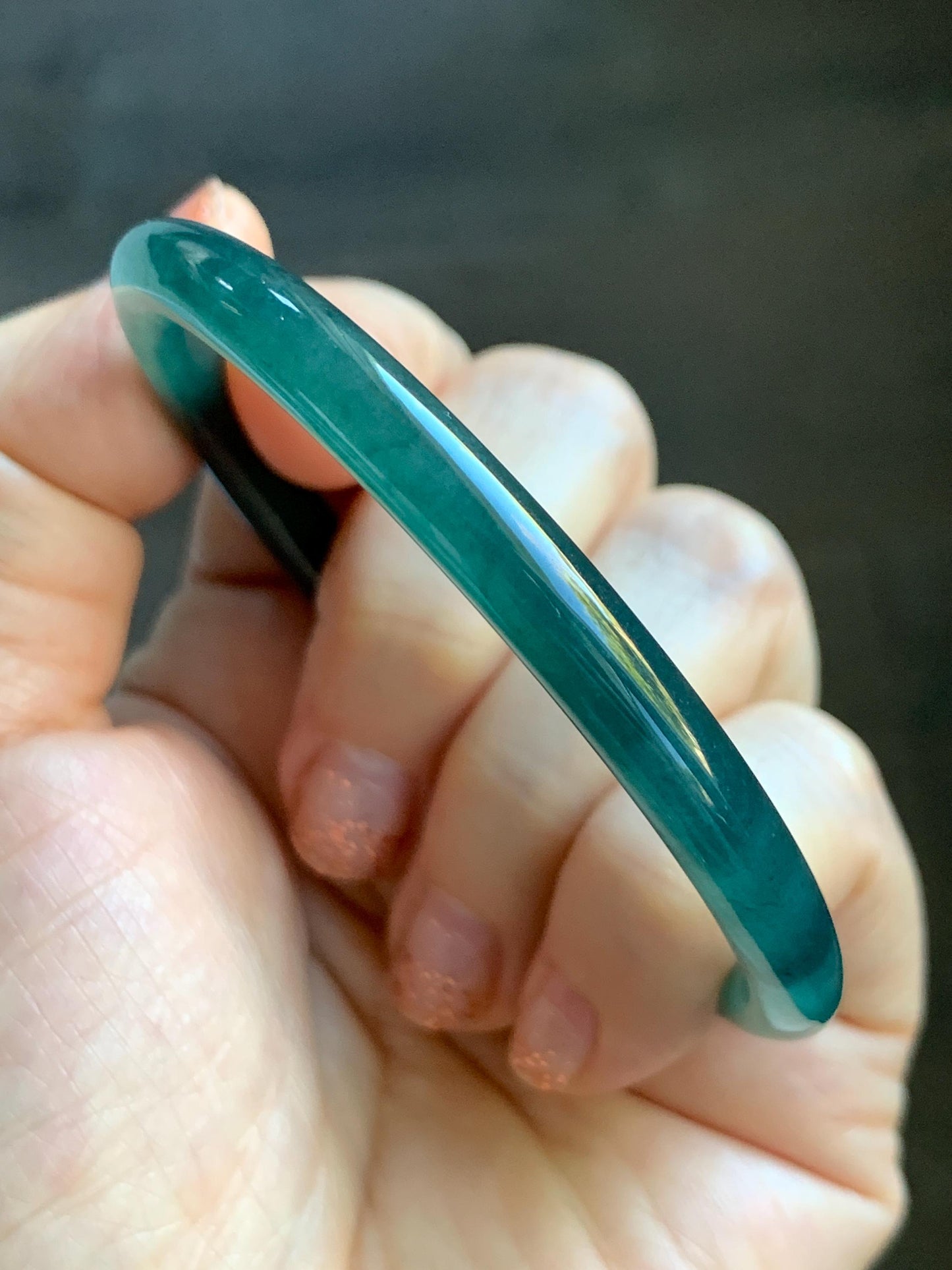 Certified Natural Grade A Guatemalan Icy Translucent Intense Teal Blue Jade Jadeite Bangle Bracelet 57.6mm 7.12” 20.5g 天然冰胶危深蓝绿翡翠细圆条手镯 467