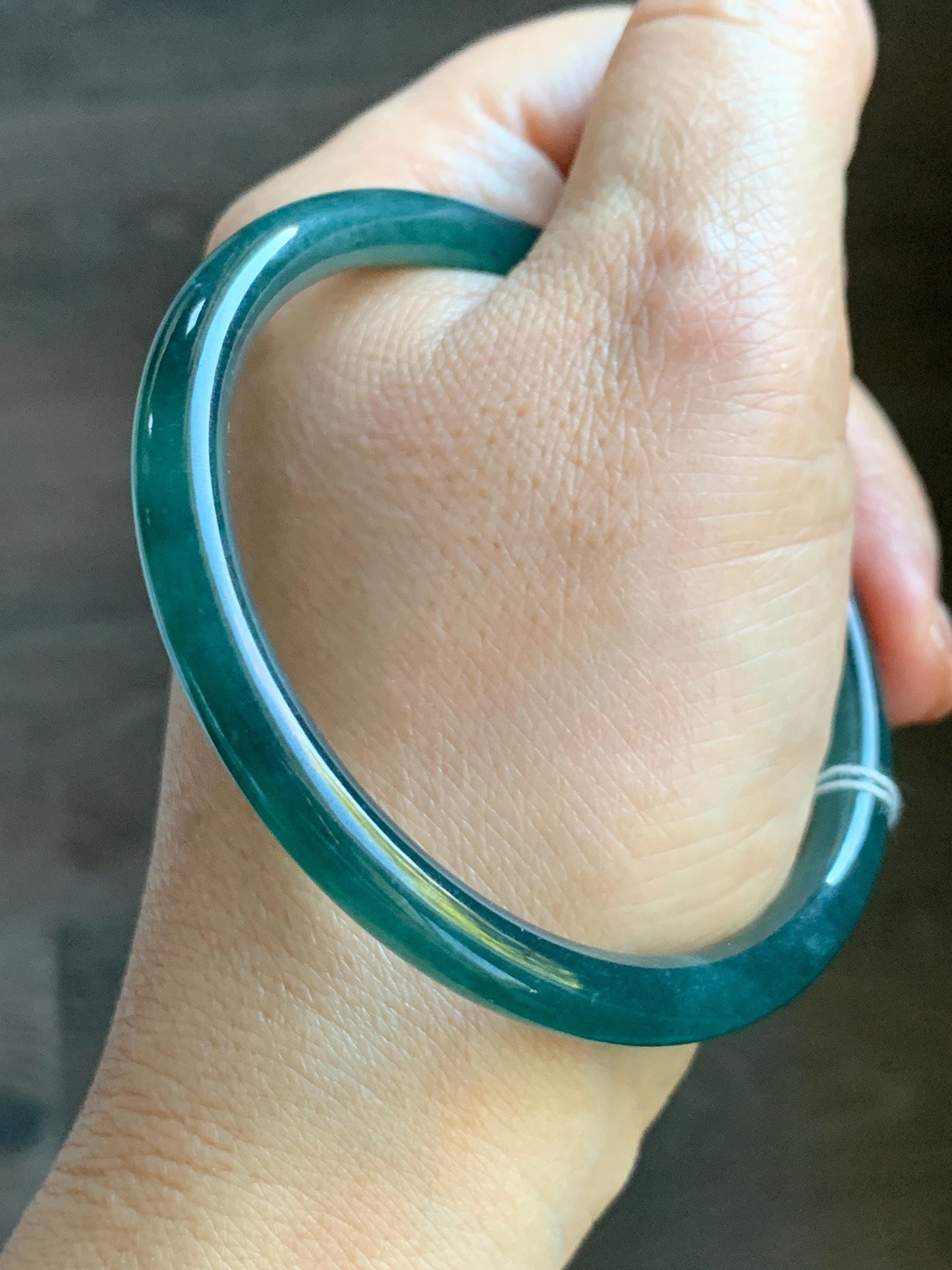 Certified Natural Grade A Guatemalan Icy Translucent Intense Teal Blue Jade Jadeite Bangle Bracelet 57.6mm 7.12” 20.5g 天然冰胶危深蓝绿翡翠细圆条手镯 467