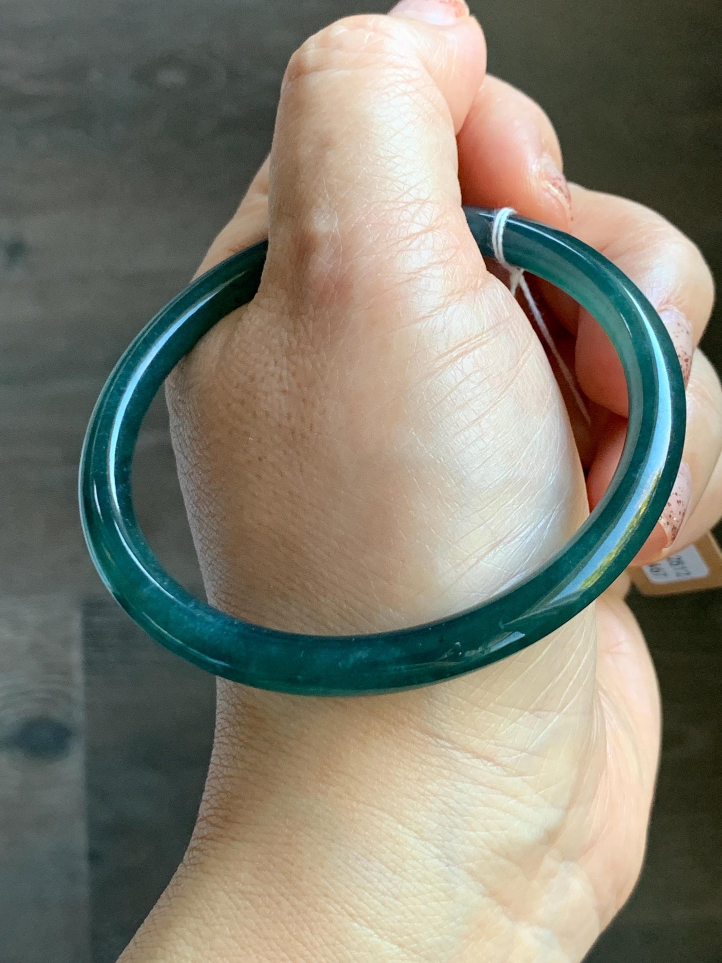 Certified Natural Grade A Guatemalan Icy Translucent Intense Teal Blue Jade Jadeite Bangle Bracelet 57.6mm 7.12” 20.5g 天然冰胶危深蓝绿翡翠细圆条手镯 467