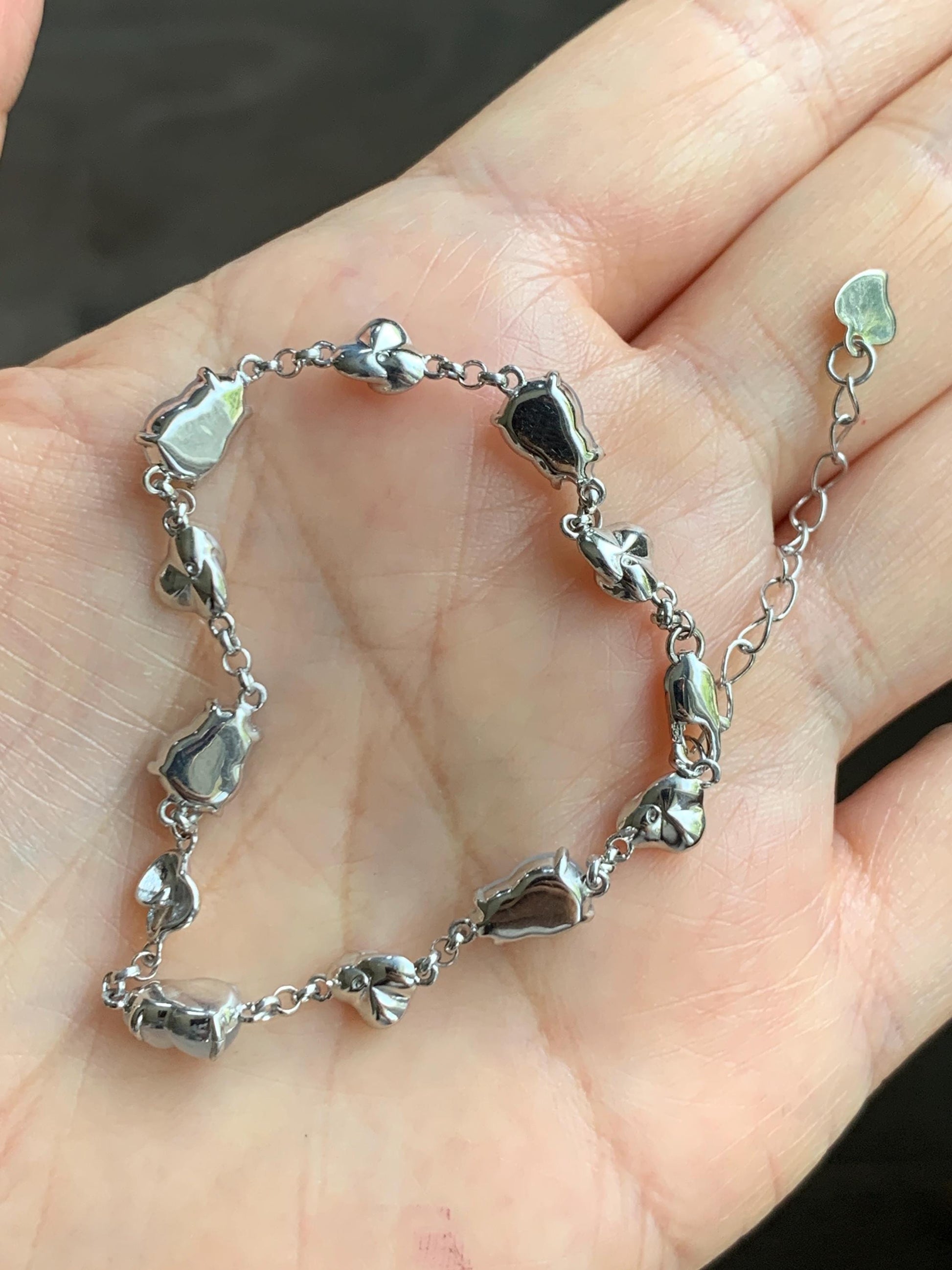 Certified Natural Grade A Icy Highly Translucent White Jade Jadeite Gourd Hulu Bracelet Sterling Silver 6.25-7.75” 天然冰胶起光白翡翠葫芦手链 165
