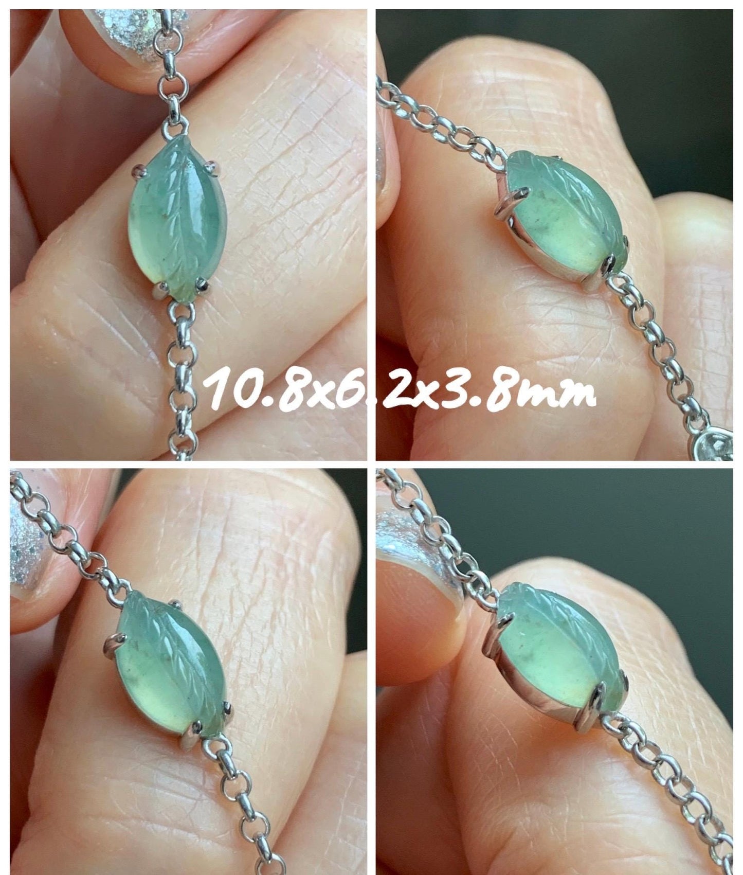 Certified Natural Grade A Icy Translucent Jade Jadeite Dumpling Seahorse Totoro Charms Bracelet Sterling Silver 6.25-7.75” 天然冰胶多宝翡翠手链 163